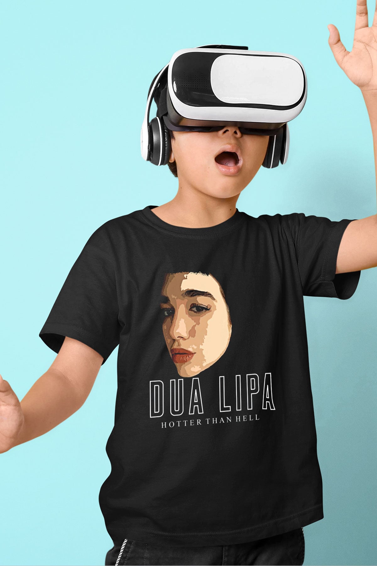 Dua Lipa Baskılı Unisex Siyah Çocuk Tişört - Tshirt