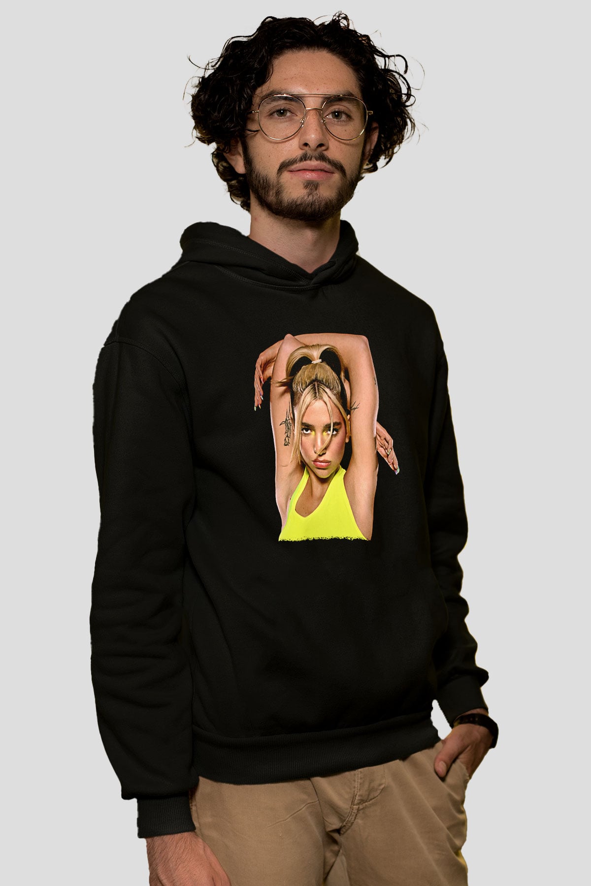 Dua Lipa Baskılı Unisex Siyah Hoodie