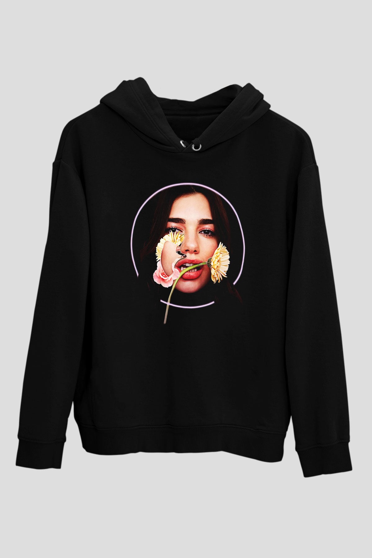 Dua Lipa Baskılı Unisex Siyah Hoodie