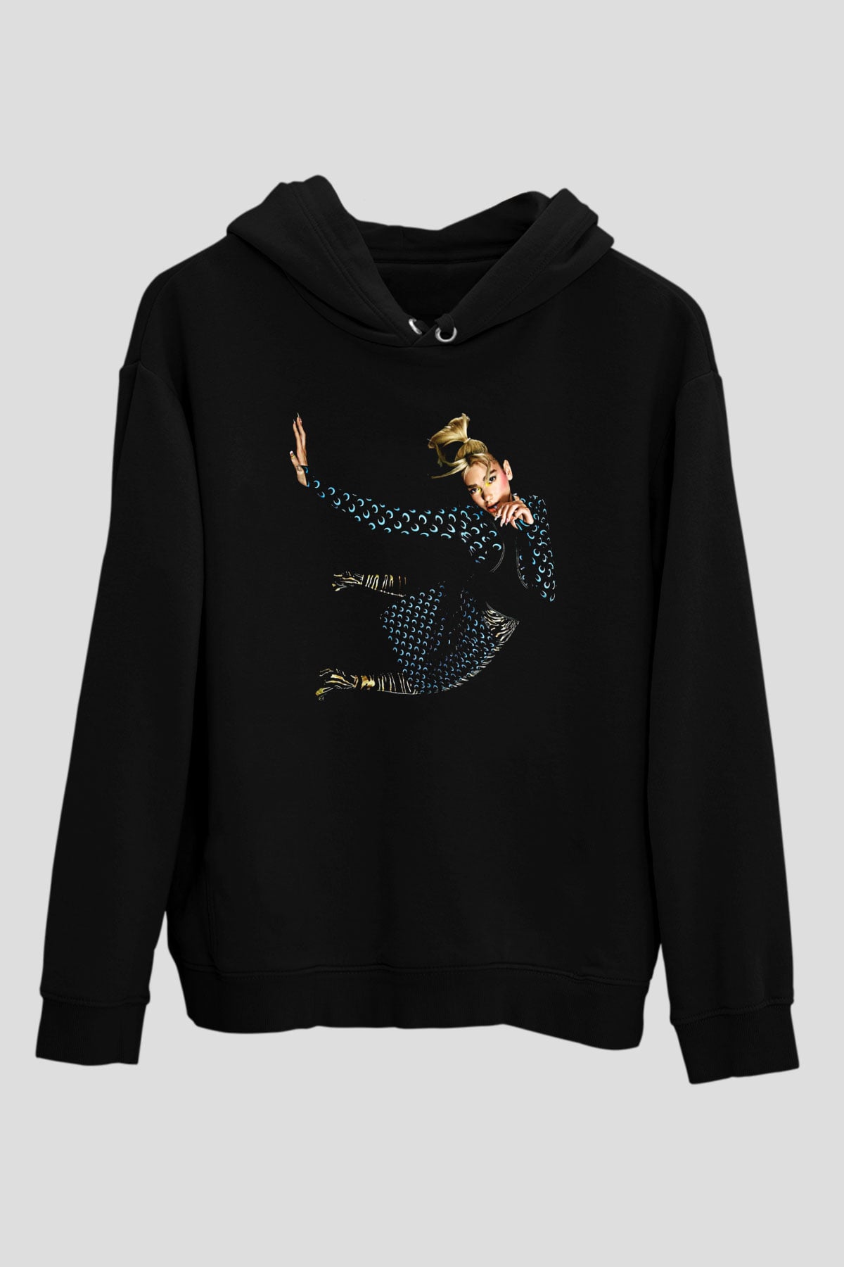 Dua Lipa Baskılı Unisex Siyah Hoodie