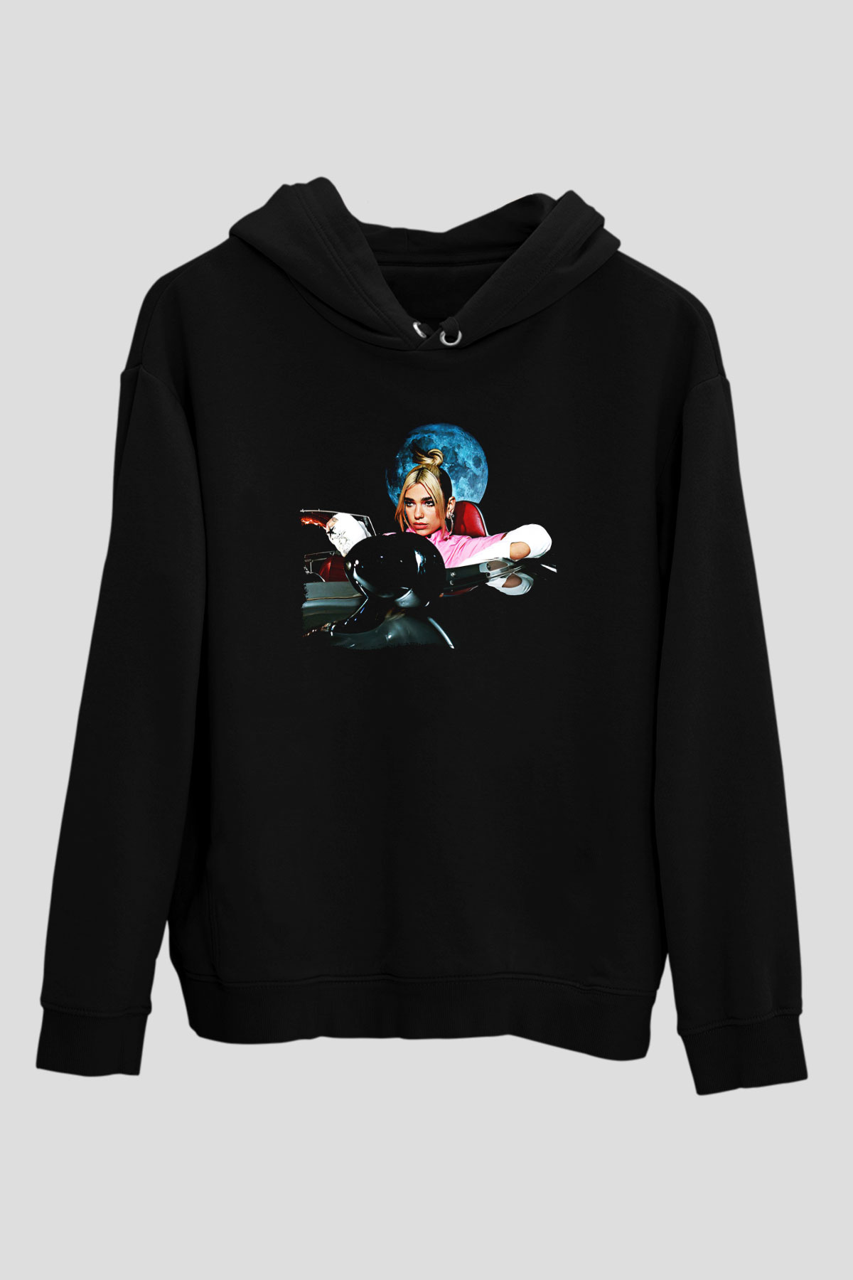 Dua Lipa Baskılı Unisex Siyah Hoodie