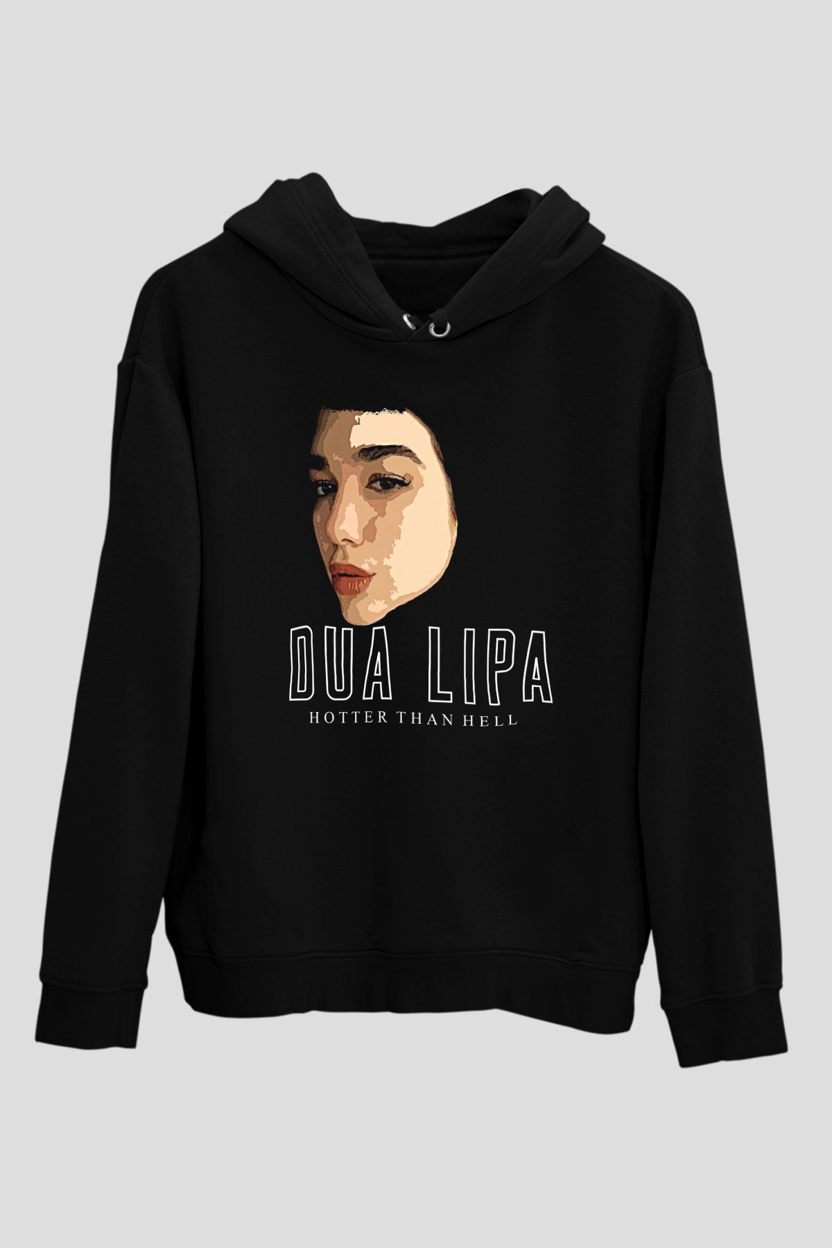 Dua Lipa Baskılı Unisex Siyah Hoodie
