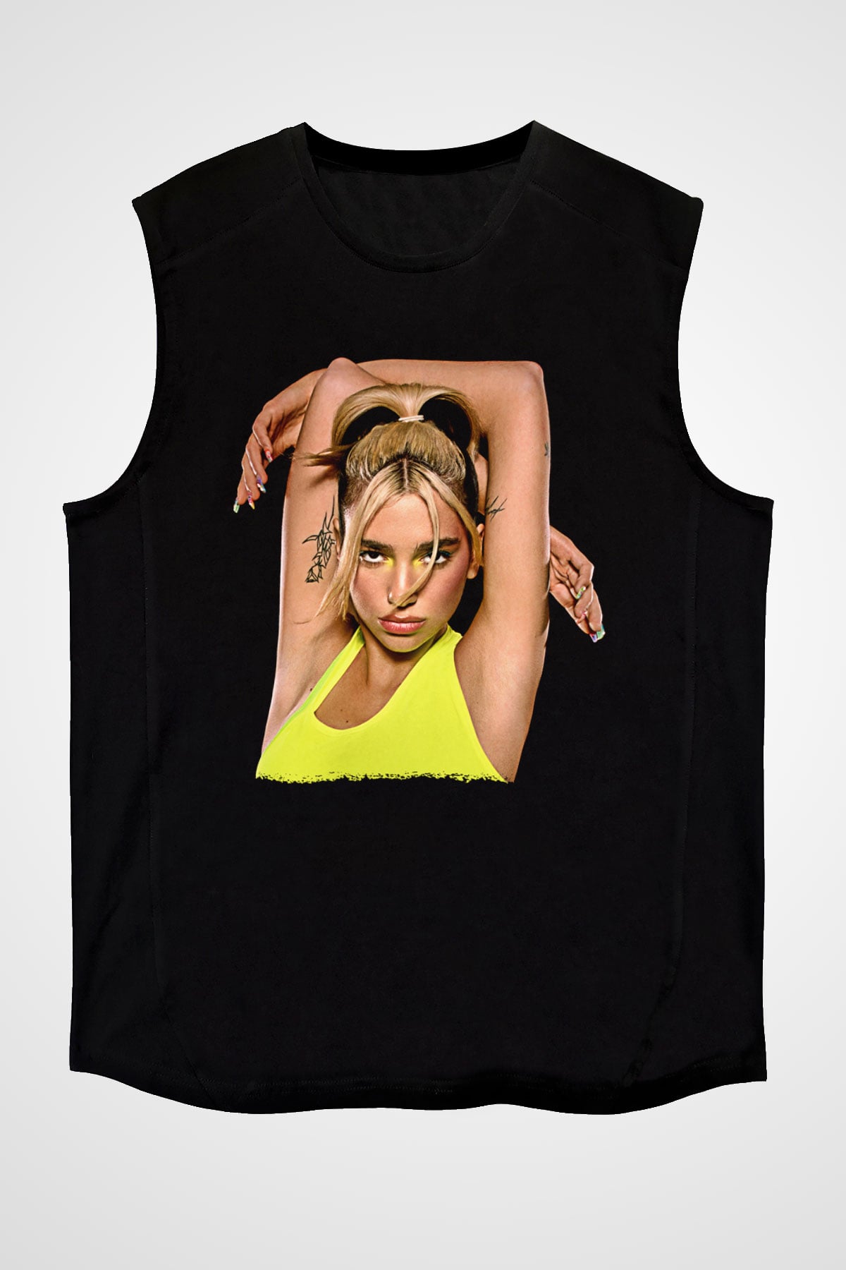 Dua Lipa Baskılı Unisex Siyah Kolsuz Tişört - Tshirt