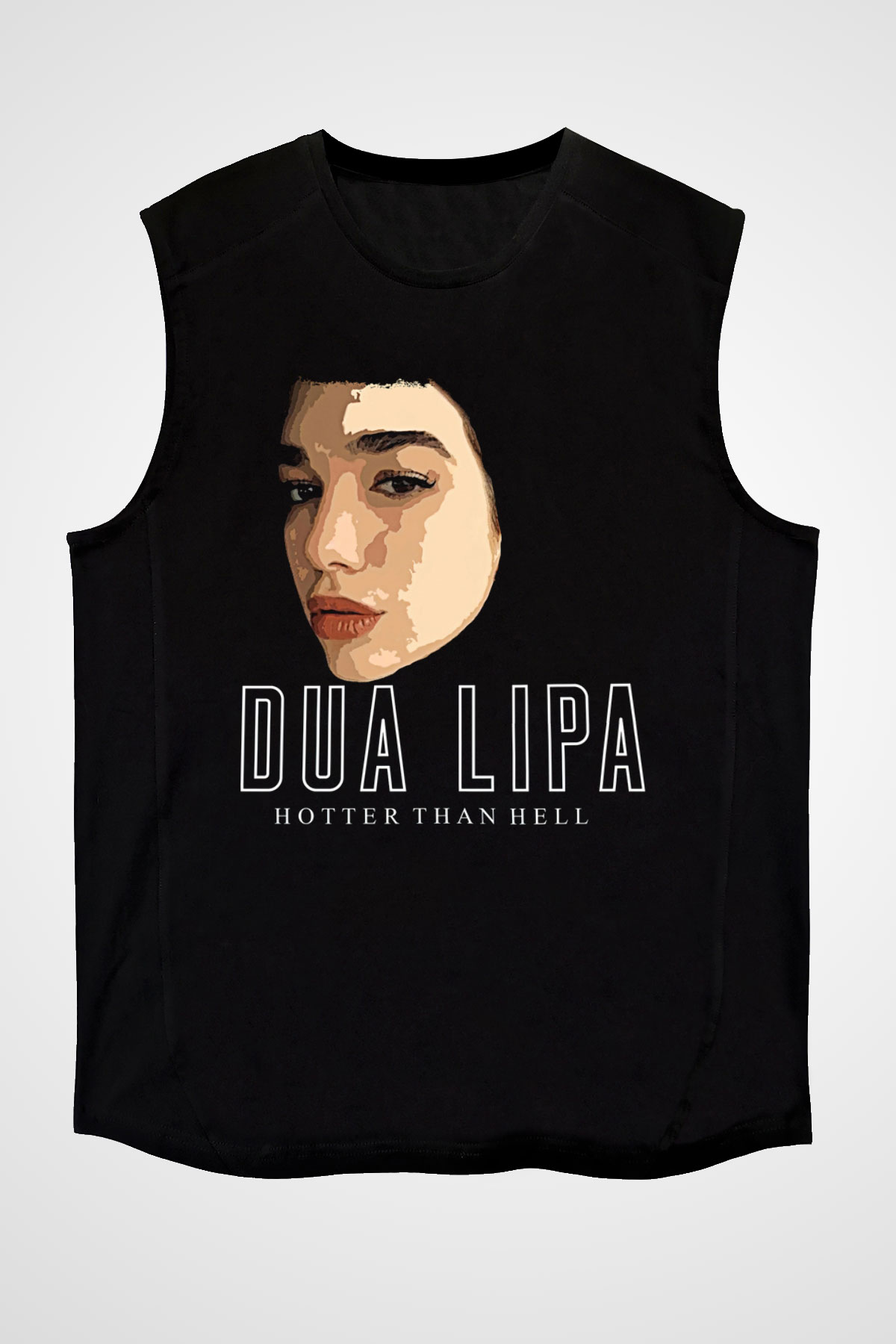 Dua Lipa Baskılı Unisex Siyah Kolsuz Tişört - Tshirt