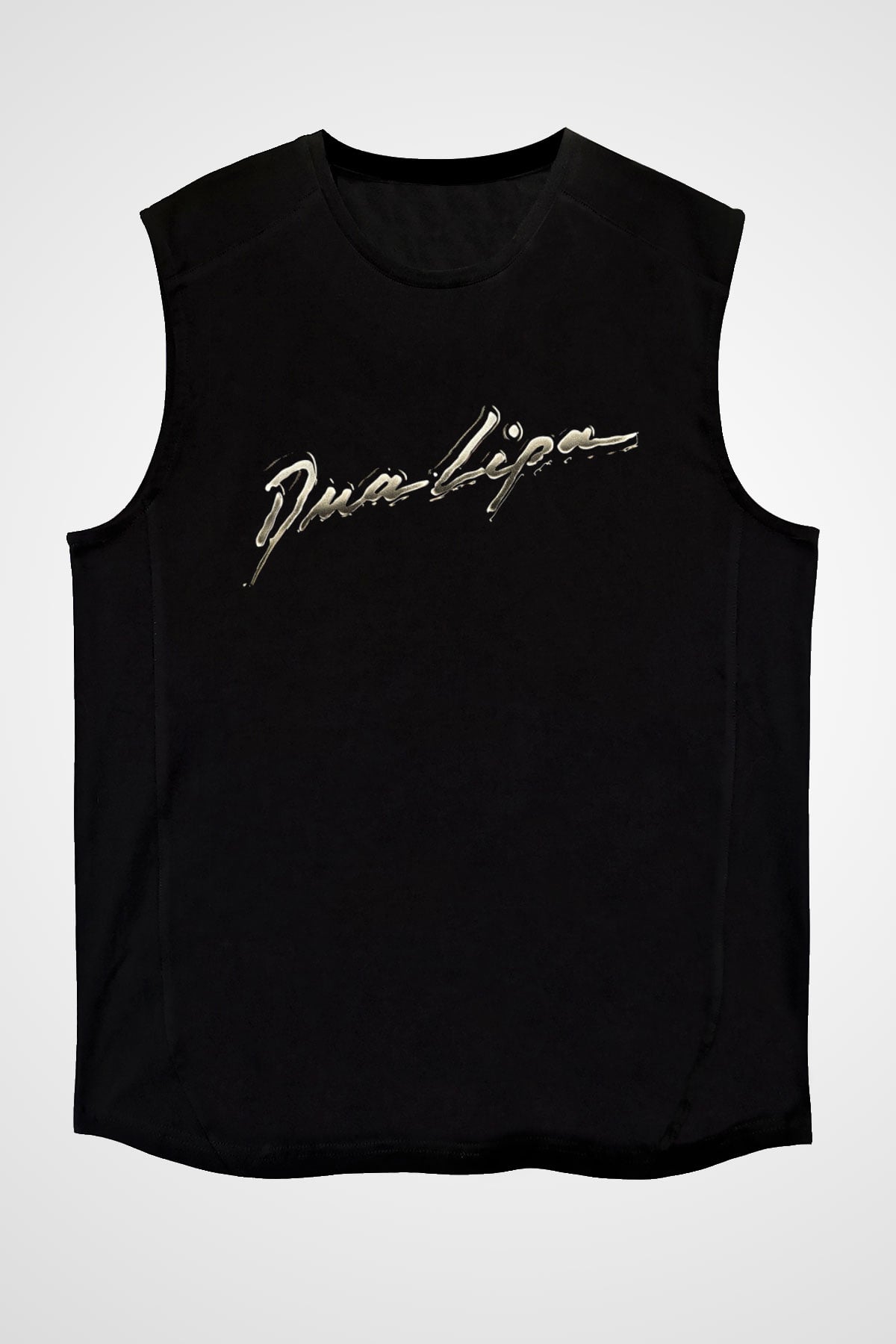 Dua Lipa Baskılı Unisex Siyah Kolsuz Tişört - Tshirt