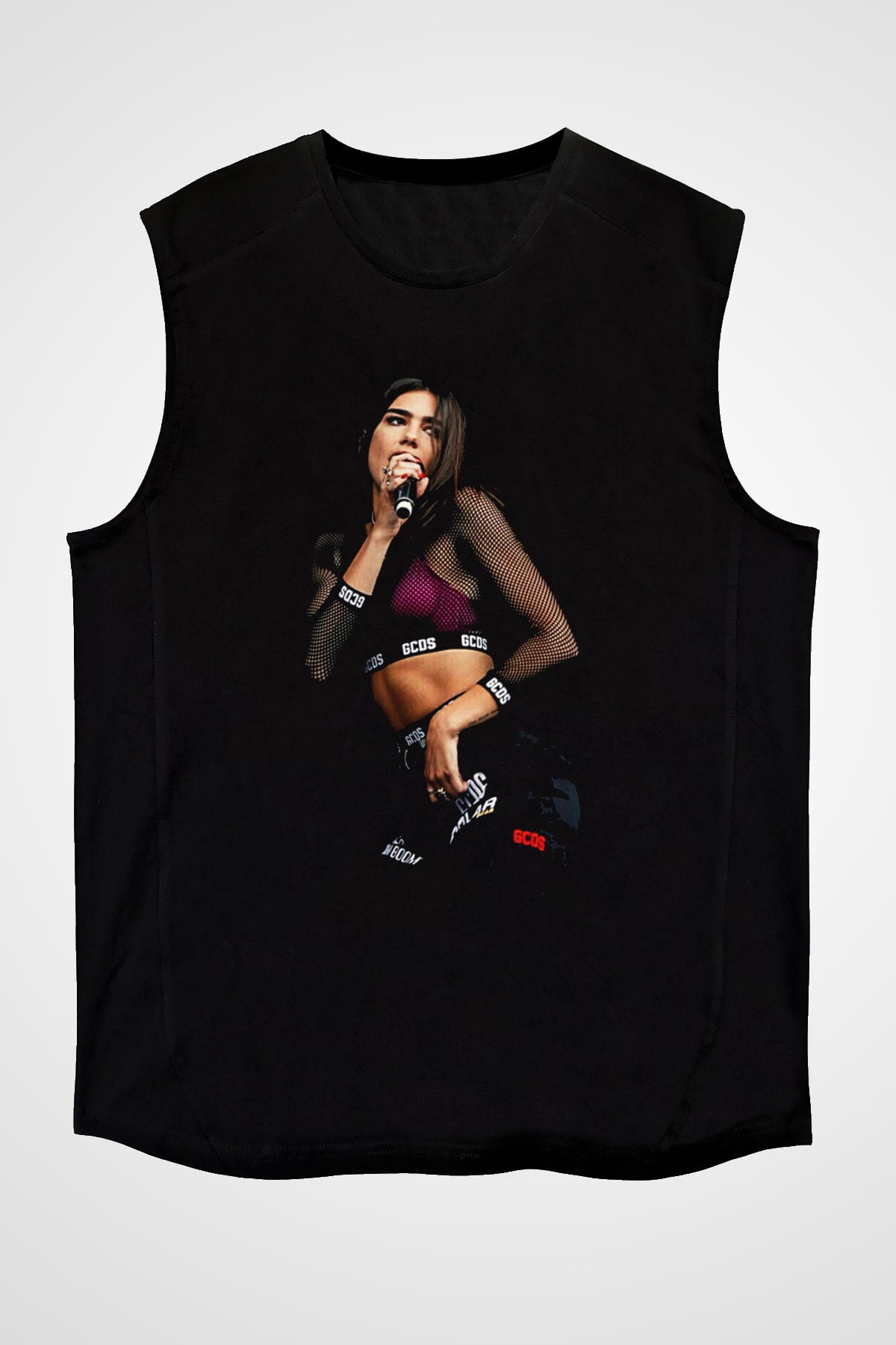 Dua Lipa Baskılı Unisex Siyah Kolsuz Tişört - Tshirt