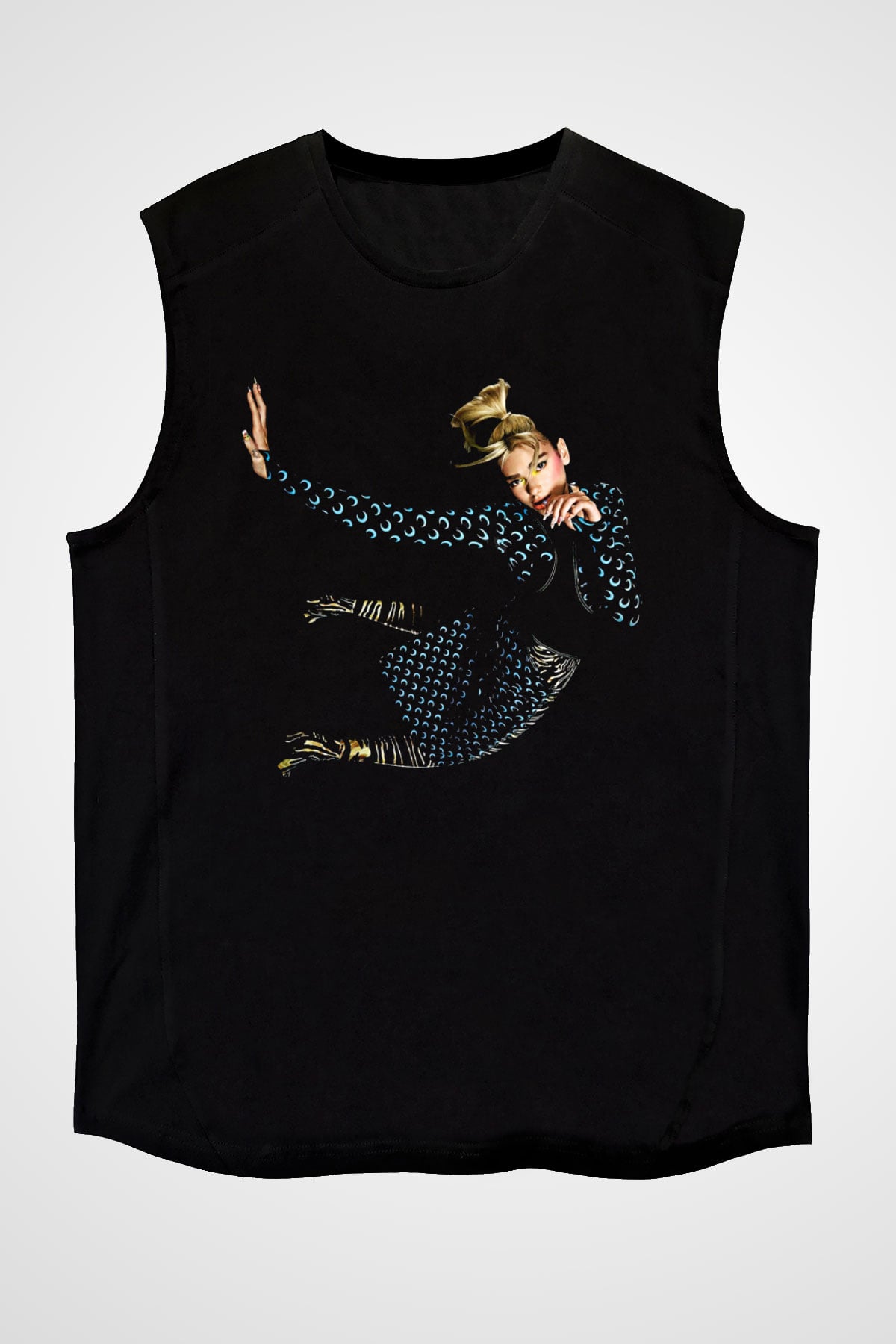 Dua Lipa Baskılı Unisex Siyah Kolsuz Tişört - Tshirt