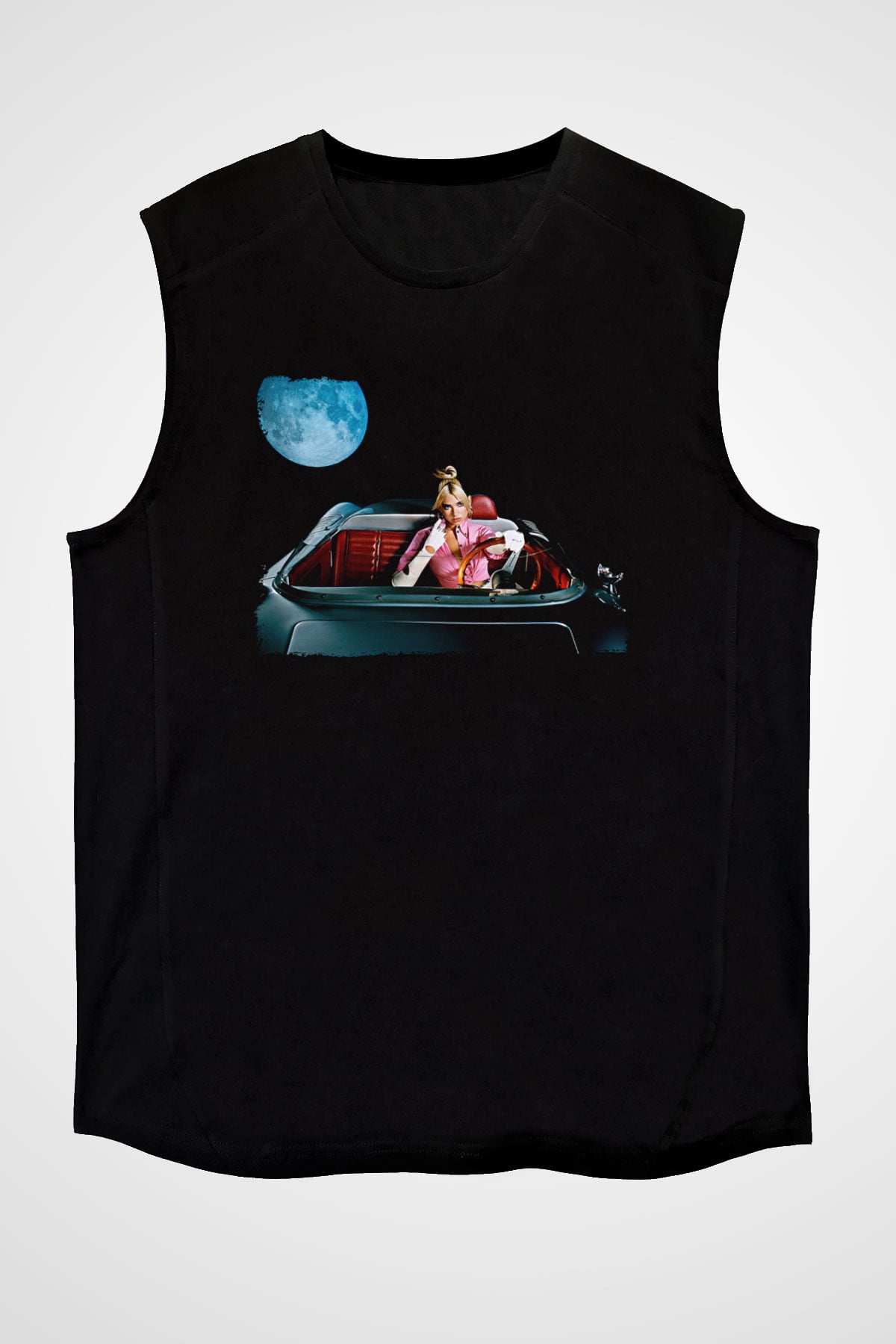 Dua Lipa Baskılı Unisex Siyah Kolsuz Tişört - Tshirt