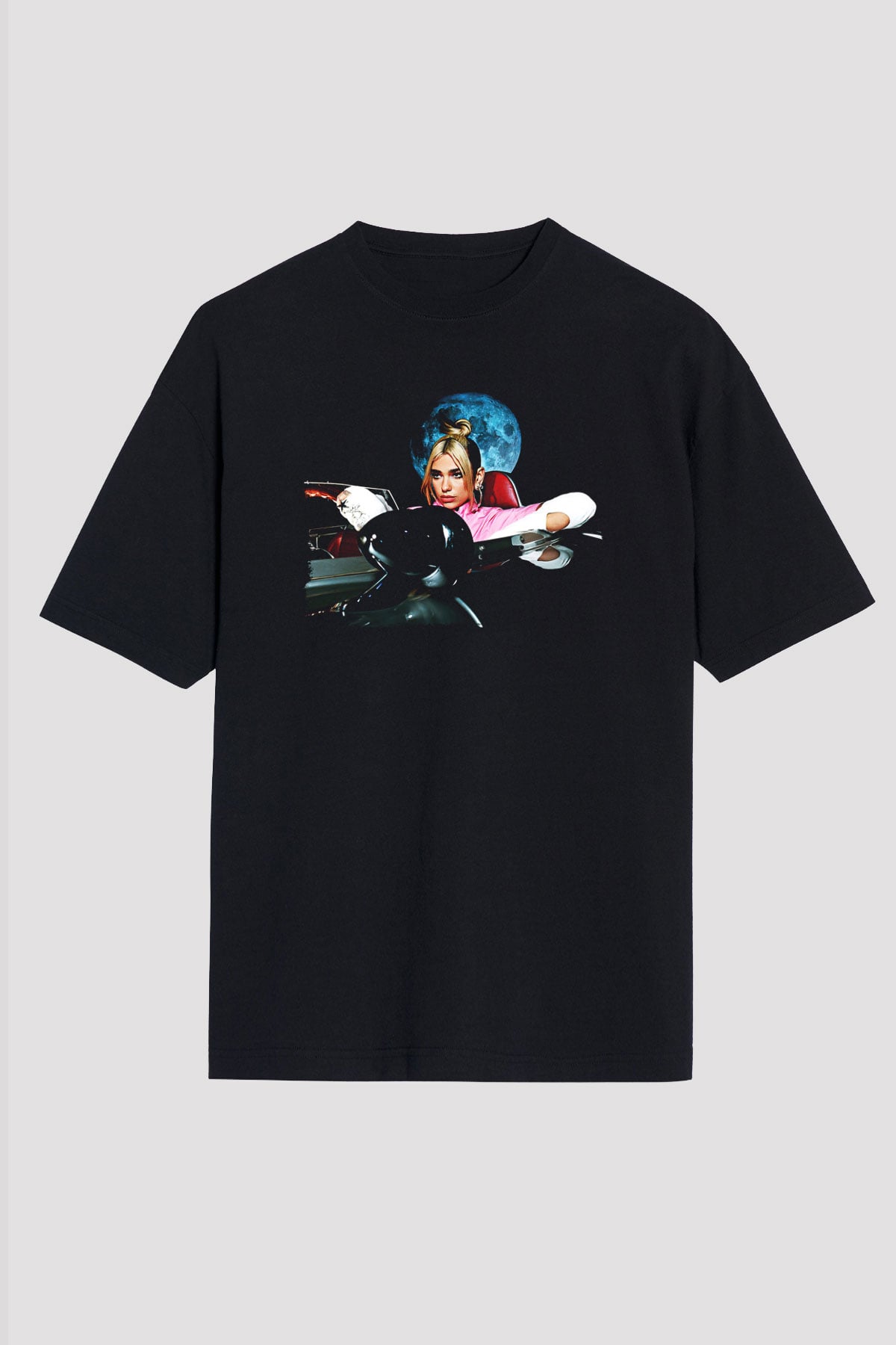 Dua Lipa Baskılı Unisex Siyah Oversize Tişört - Tshirt