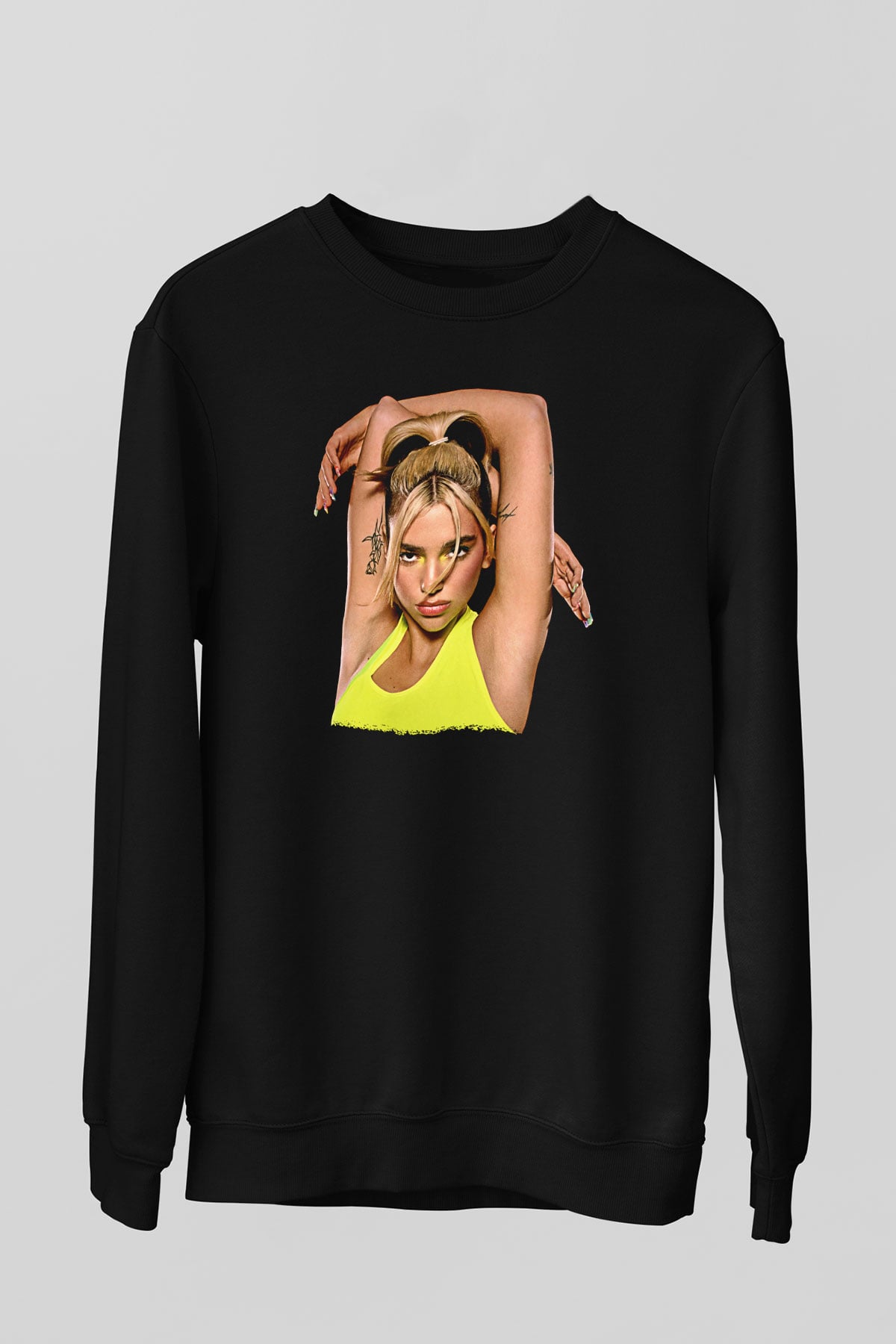 Dua Lipa Baskılı Unisex Siyah Sweatshirt