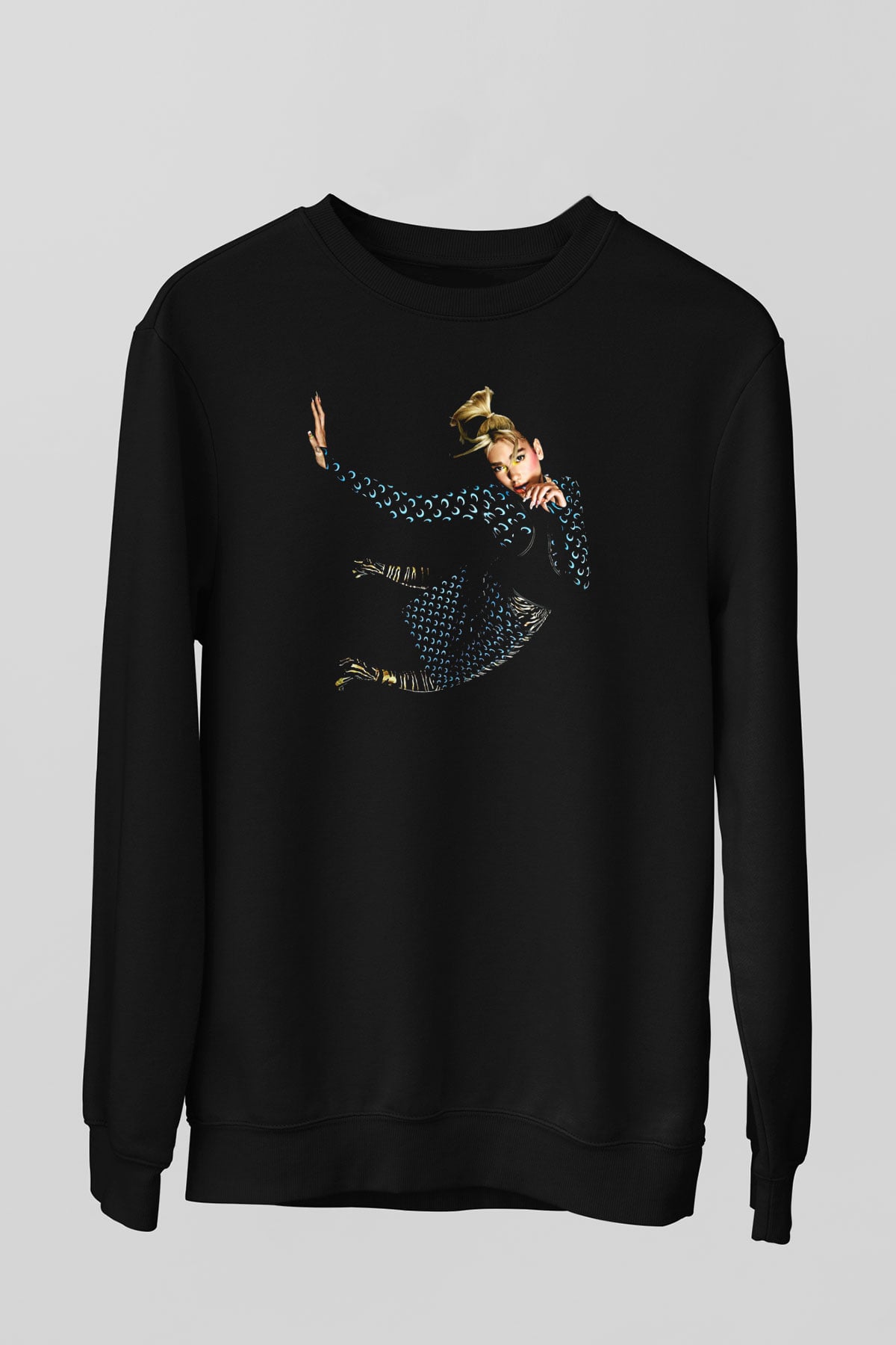 Dua Lipa Baskılı Unisex Siyah Sweatshirt