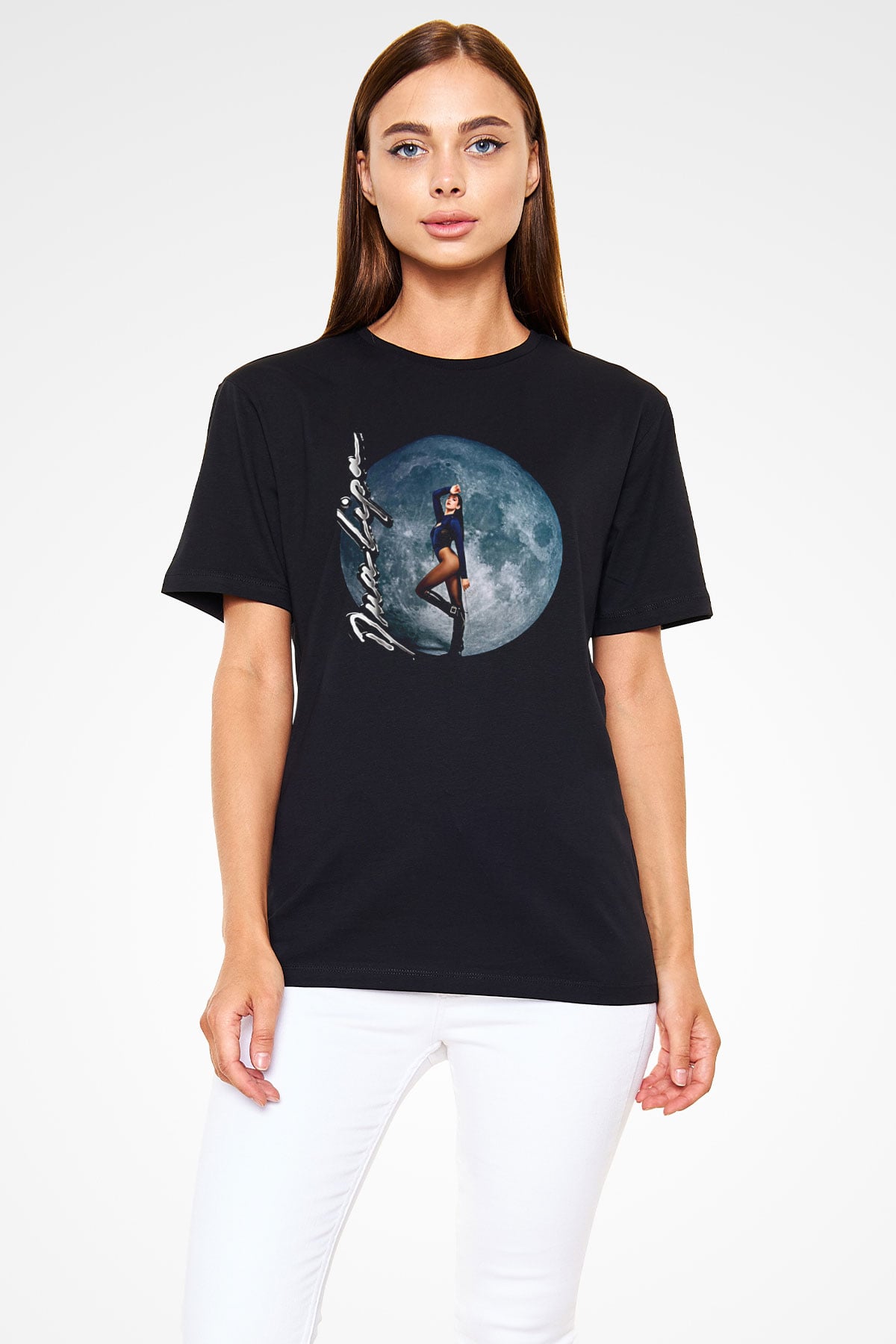 Dua Lipa Baskılı Unisex Siyah Tişört - Tshirt