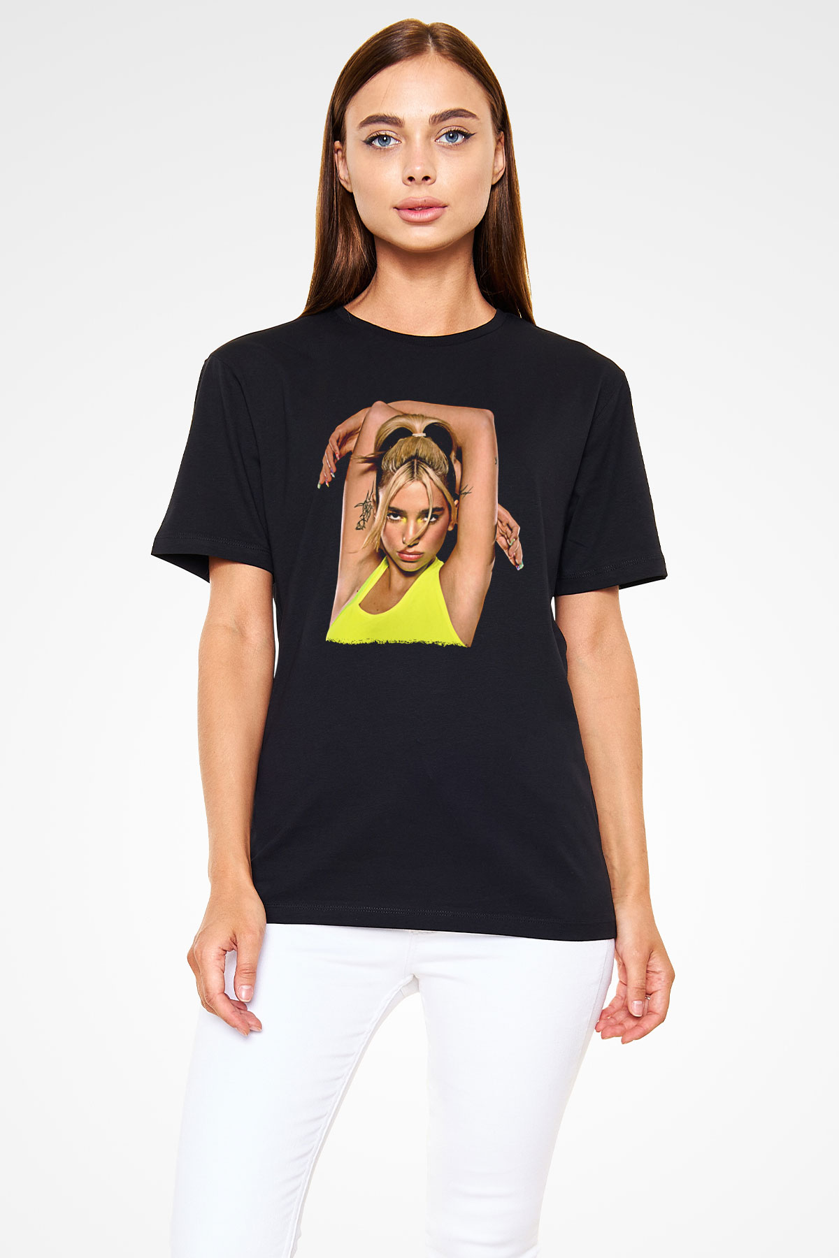 Dua Lipa Baskılı Unisex Siyah Tişört - Tshirt