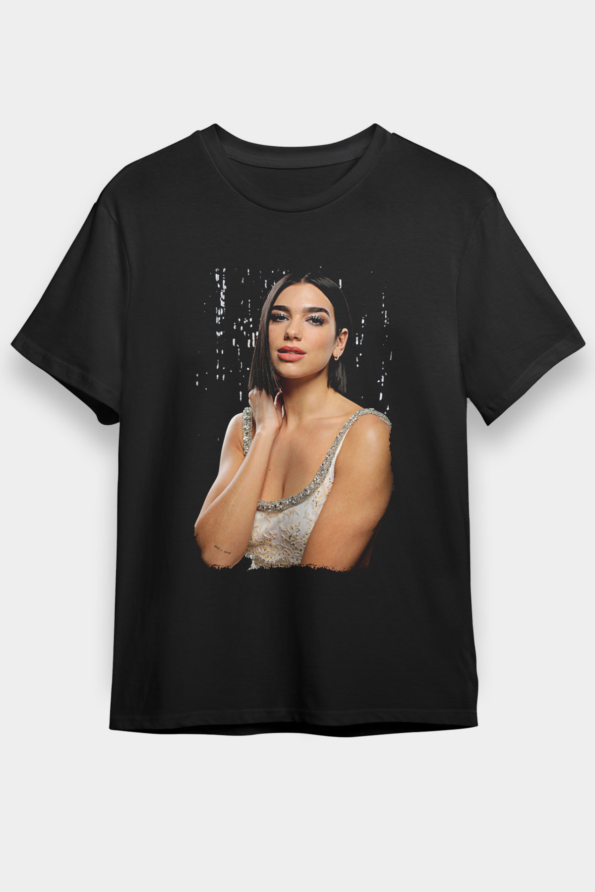 Dua Lipa Baskılı Unisex Siyah Tişört - Tshirt