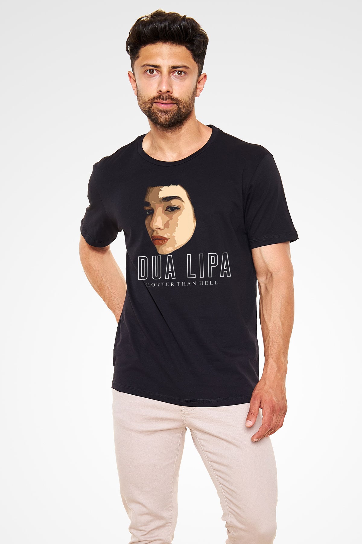 Dua Lipa Baskılı Unisex Siyah Tişört - Tshirt