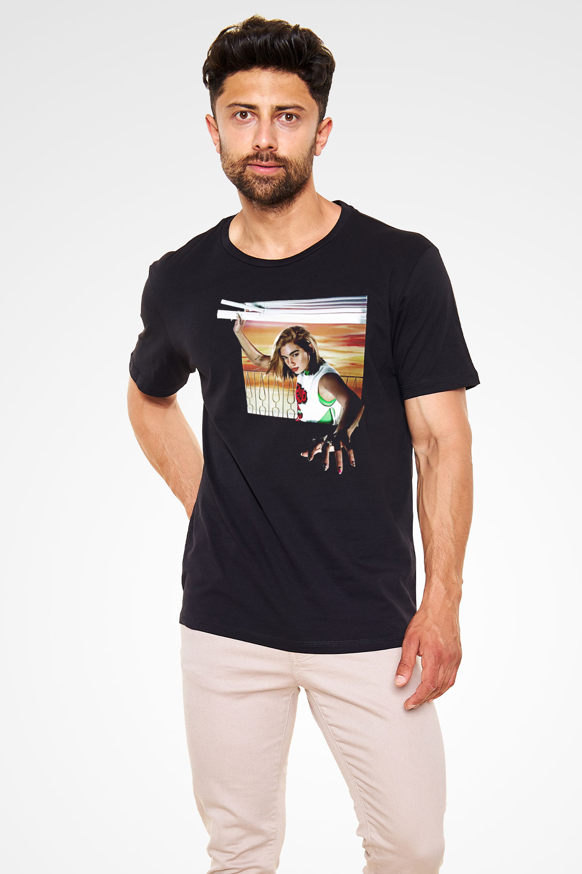 Dua Lipa Baskılı Unisex Siyah Tişört - Tshirt
