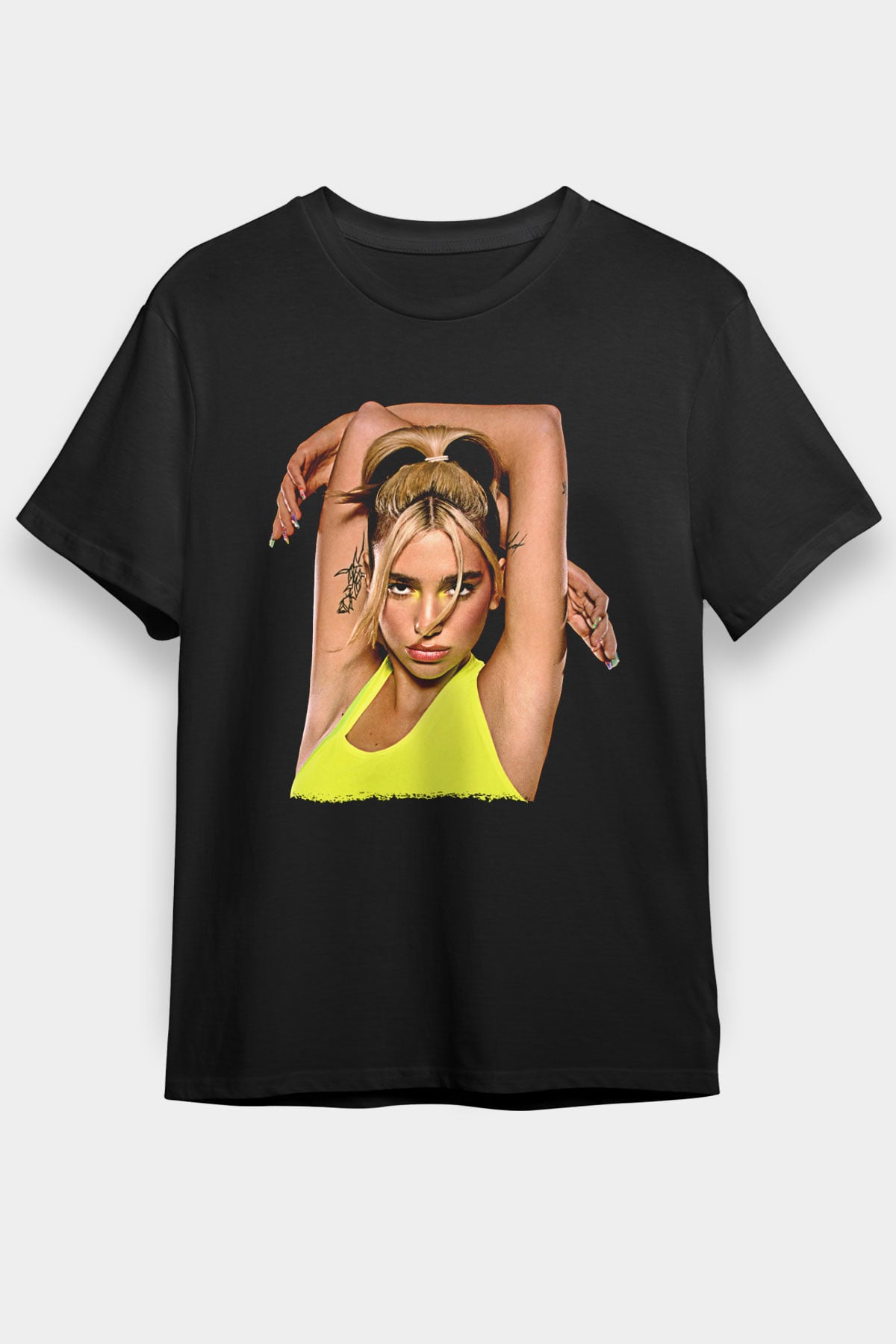 Dua Lipa Baskılı Unisex Siyah Tişört - Tshirt