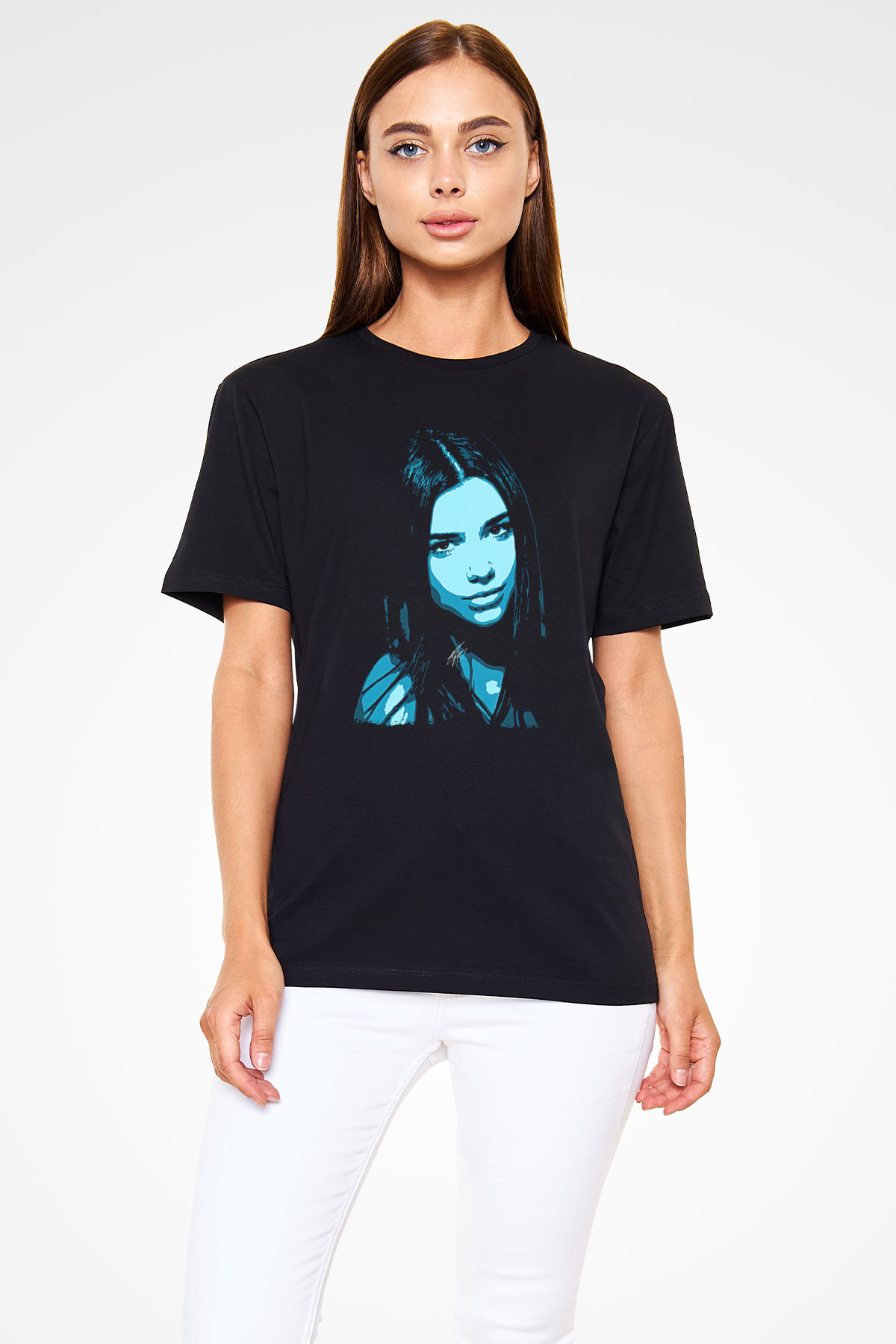 Dua Lipa Baskılı Unisex Siyah Tişört - Tshirt