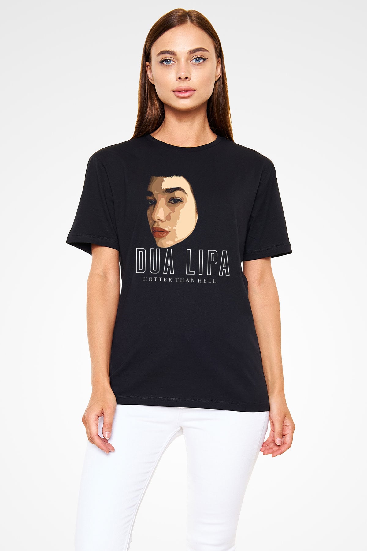 Dua Lipa Baskılı Unisex Siyah Tişört - Tshirt