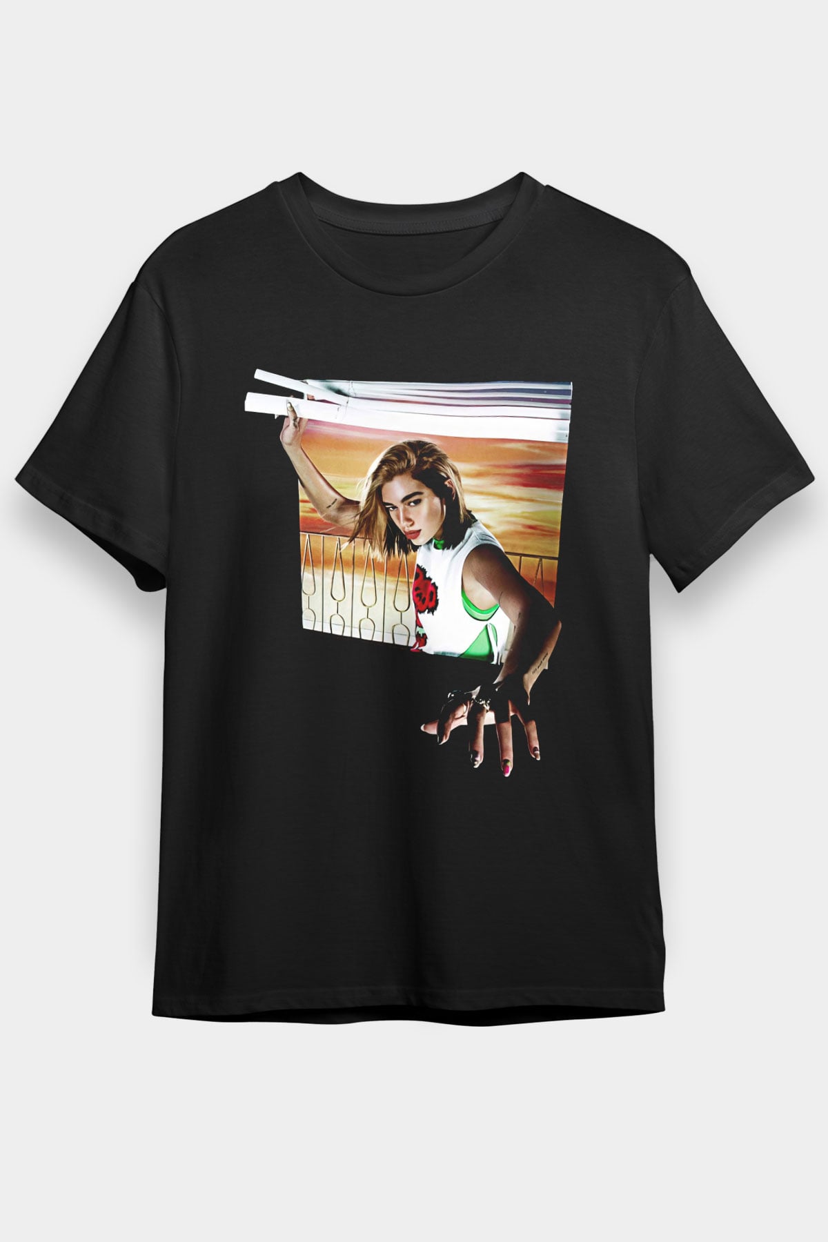 Dua Lipa Baskılı Unisex Siyah Tişört - Tshirt