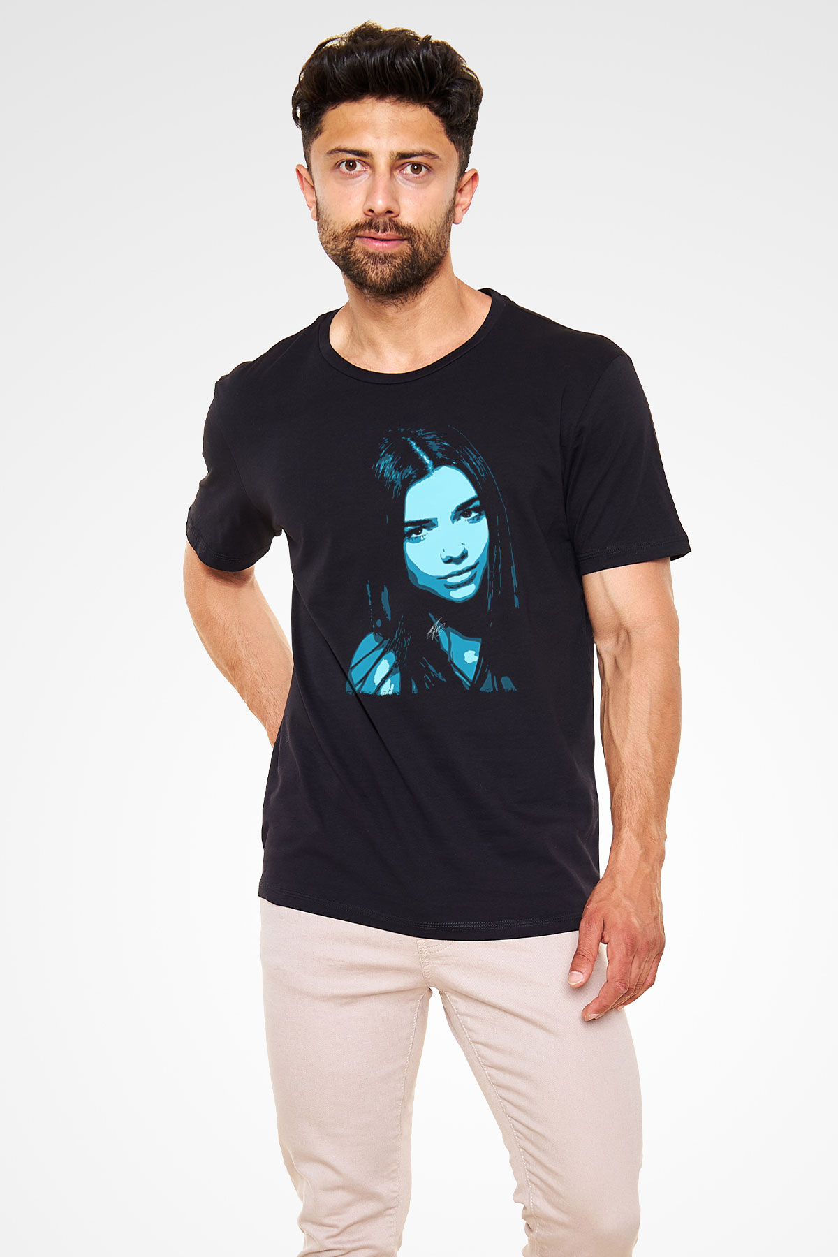 Dua Lipa Baskılı Unisex Siyah Tişört - Tshirt
