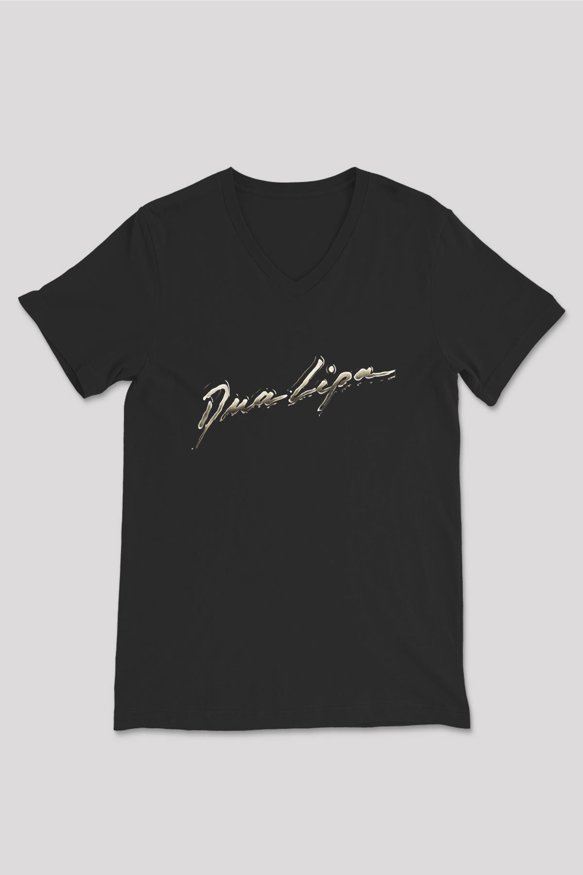 Dua Lipa Baskılı Unisex Siyah V Yaka Tişört - Tshirt