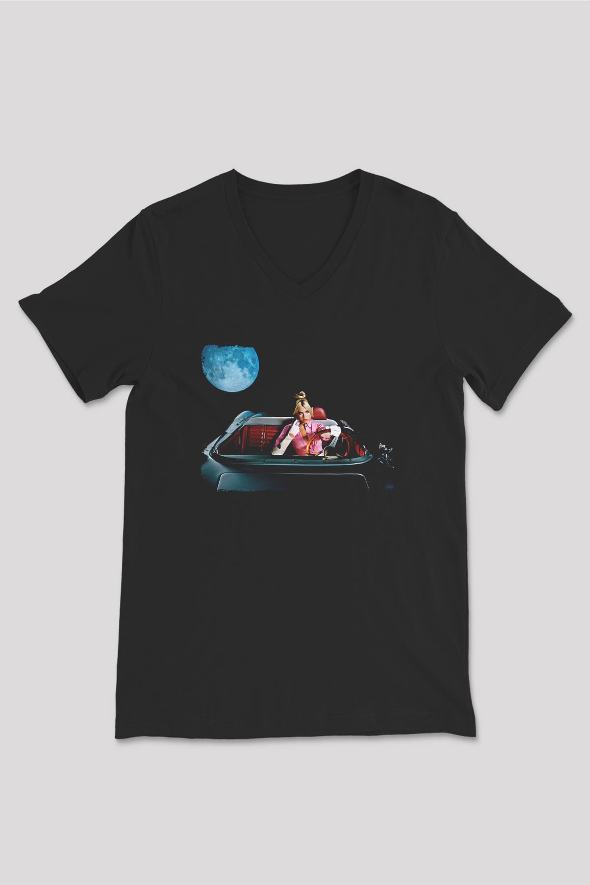 Dua Lipa Baskılı Unisex Siyah V Yaka Tişört - Tshirt