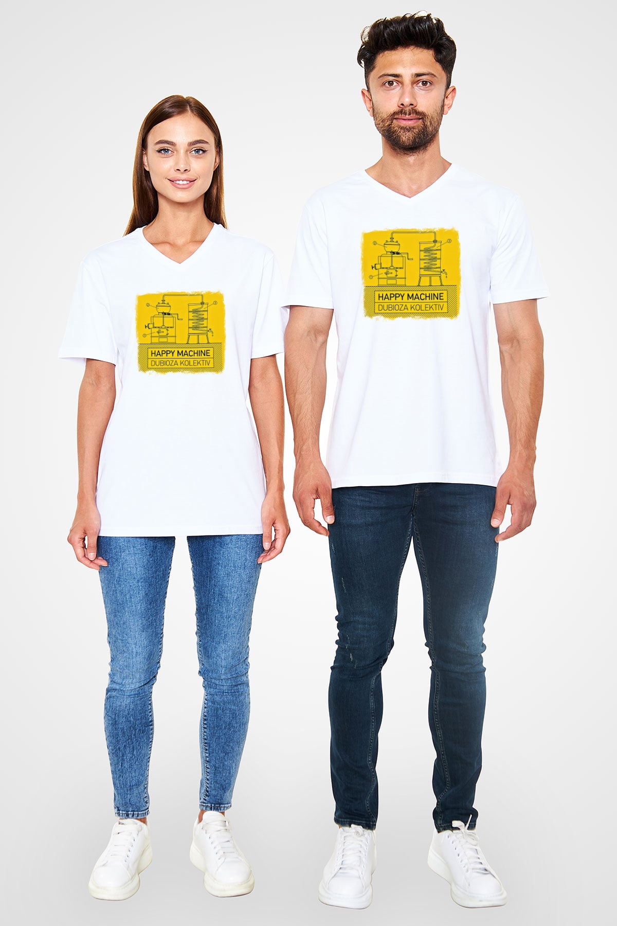 Dubioza Kolektiv Baskılı Unisex Beyaz V Yaka Tişört