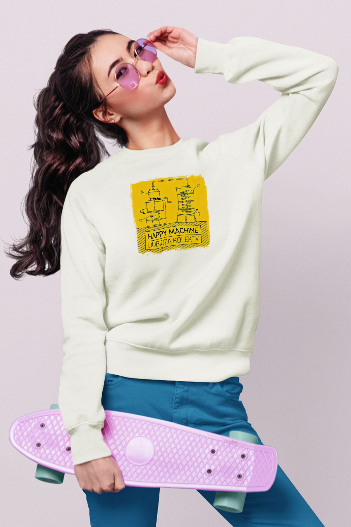 Dubioza Kolektiv Baskılı Unisex Beyaz Sweatshirt