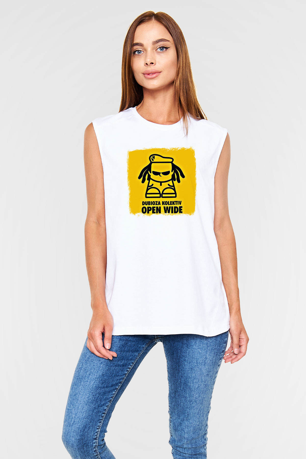 Dubioza Kolektiv Baskılı Unisex Beyaz Kolsuz Tişört