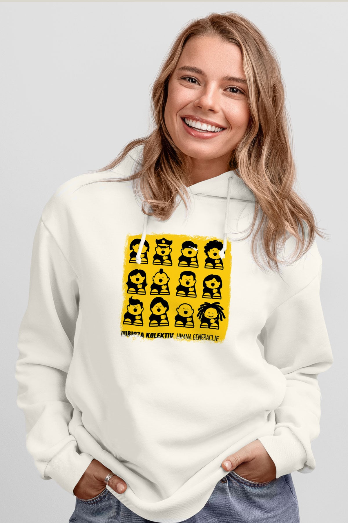 Dubioza Kolektiv Baskılı Unisex Beyaz Hoodie