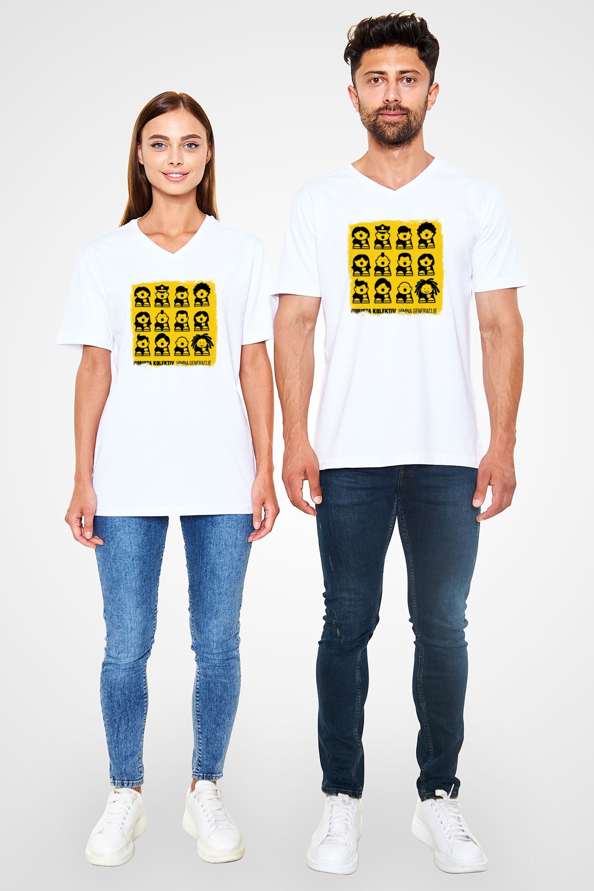 Dubioza Kolektiv Baskılı Unisex Beyaz V Yaka Tişört