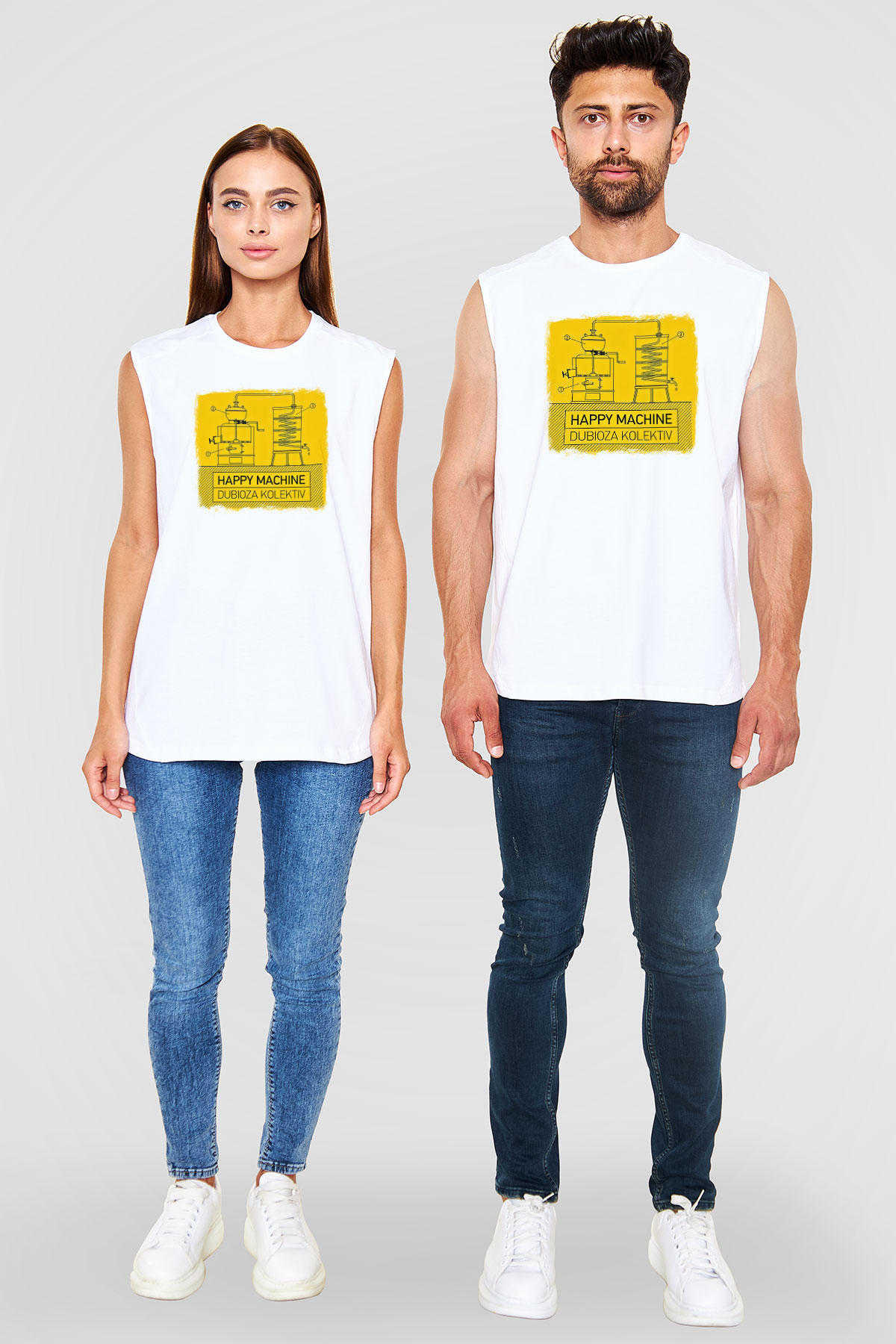 Dubioza Kolektiv Baskılı Unisex Beyaz Kolsuz Tişört