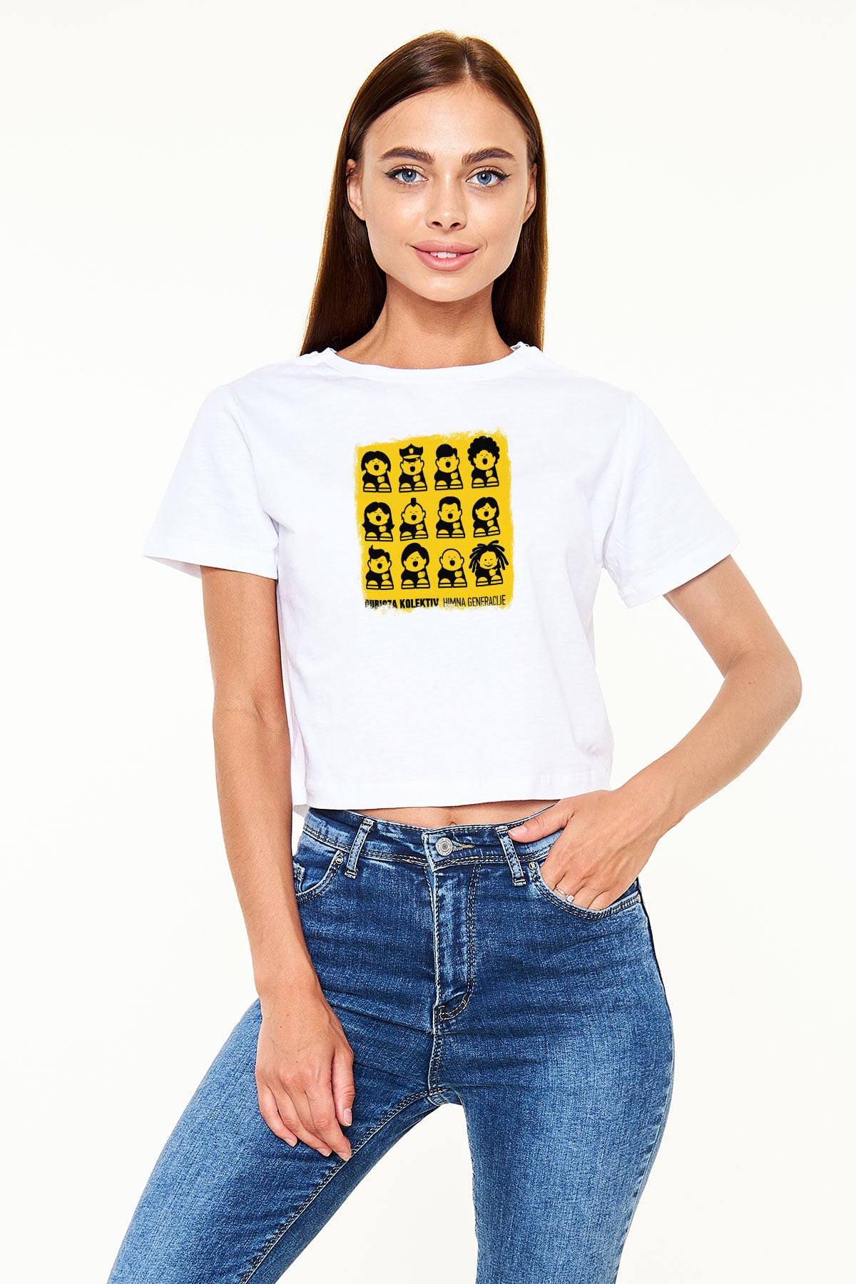 Dubioza Kolektiv Baskılı Unisex Beyaz Crop Top Tişört
