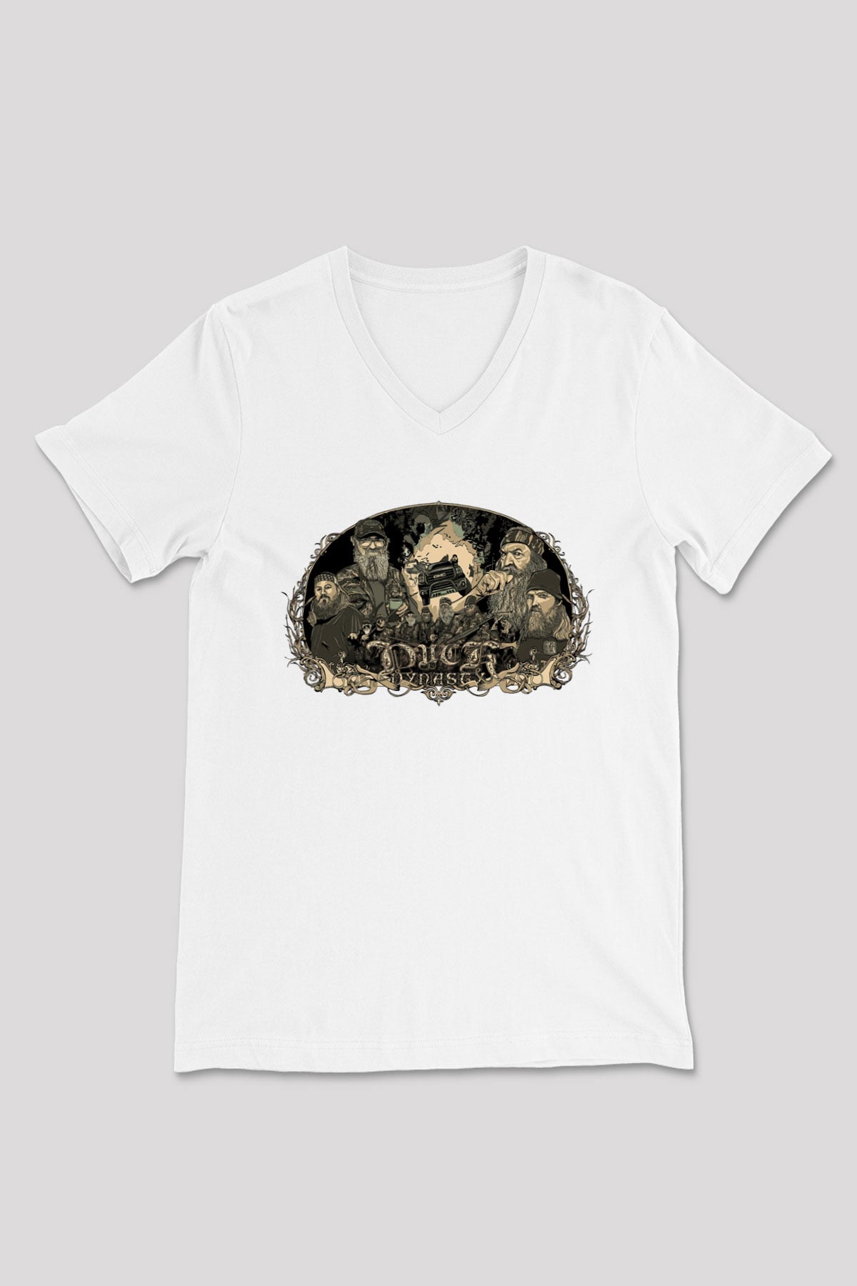 Duck Dynasty Beyaz Unisex V Yaka Tişört