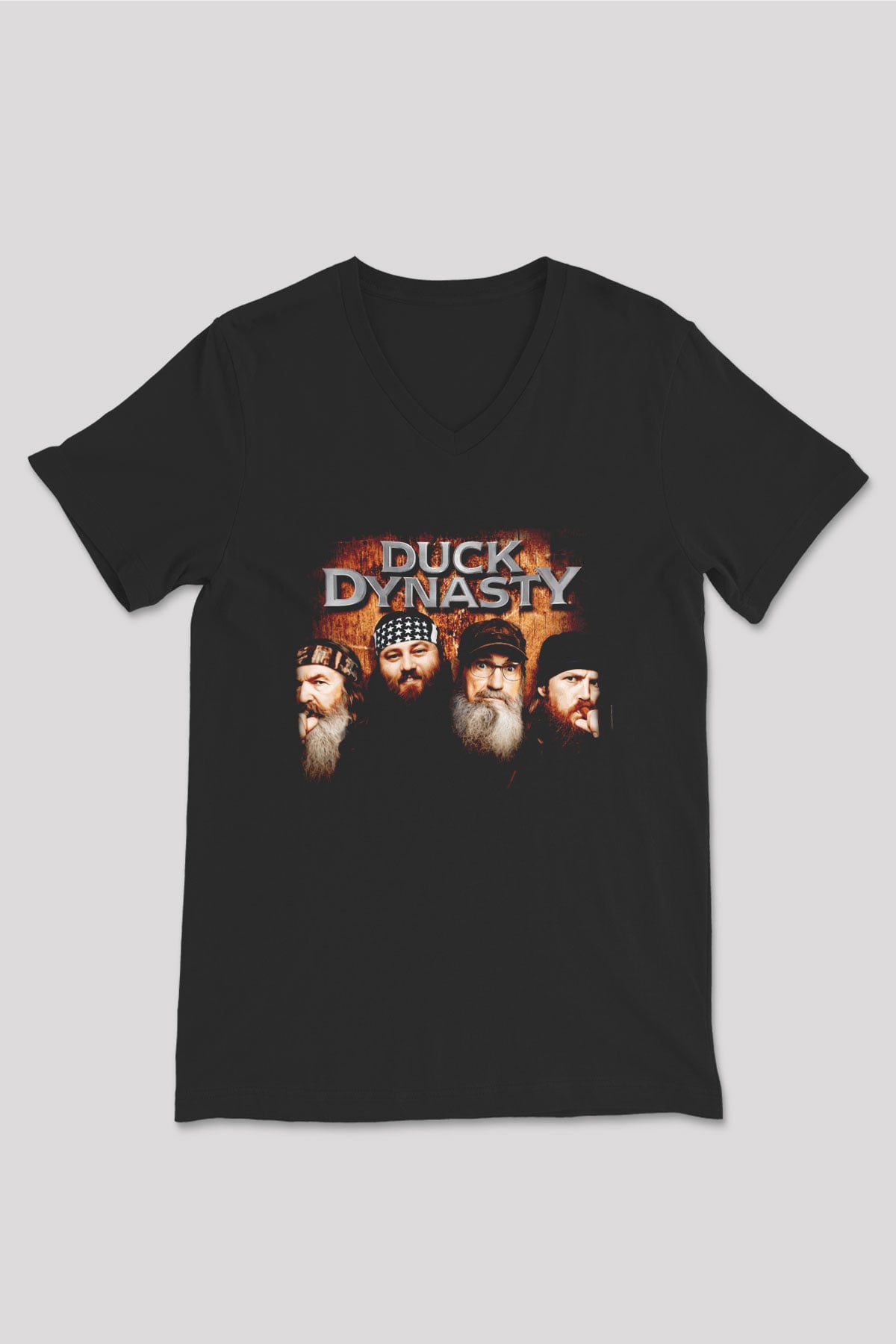 Duck Dynasty Siyah Unisex V Yaka Tişört