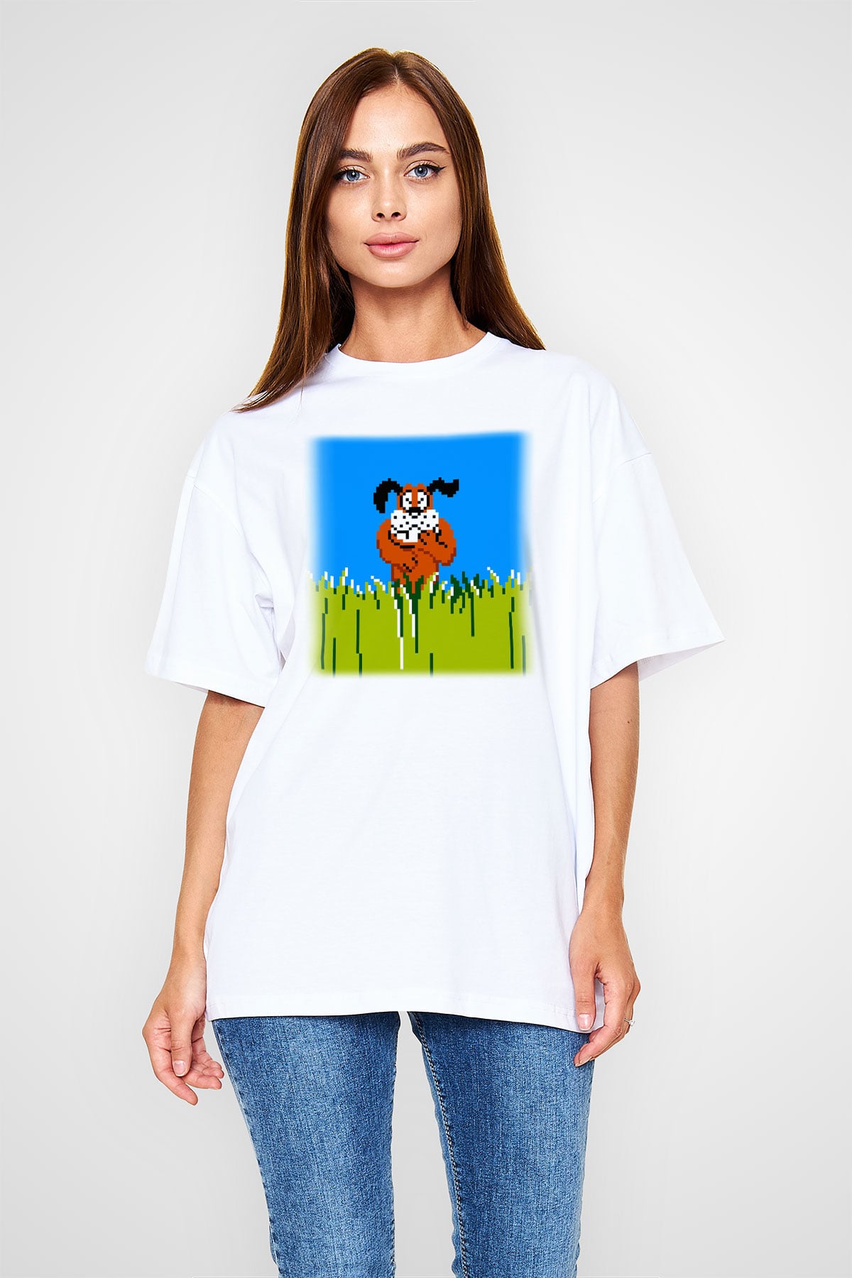 Duck Hunt Beyaz Unisex Oversize Tişört T-Shirt