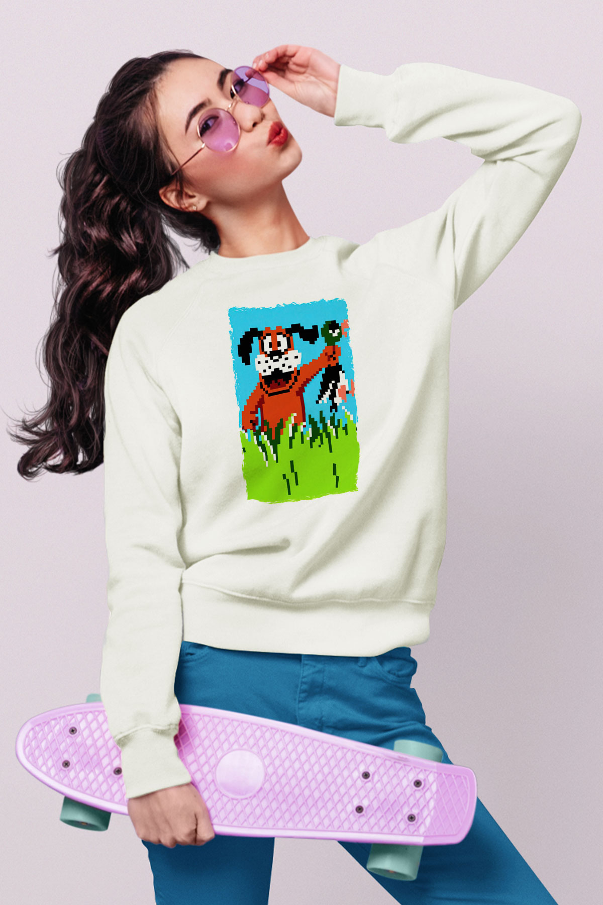 Duck Hunt Beyaz Unisex Sweatshirt