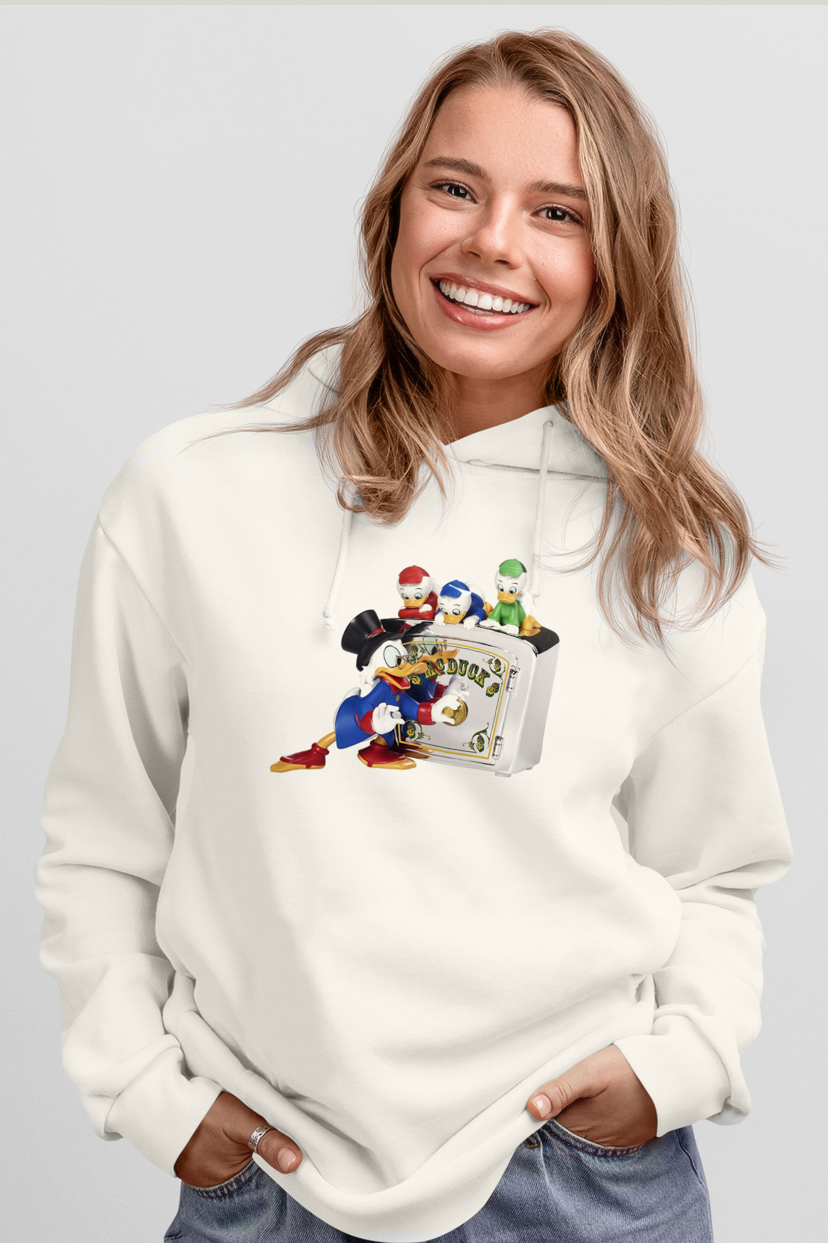 DuckTales Beyaz Unisex Kapşonlu Sweatshirt