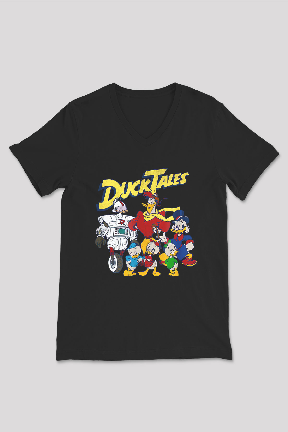 DuckTales Siyah Unisex  V Yaka Tişört