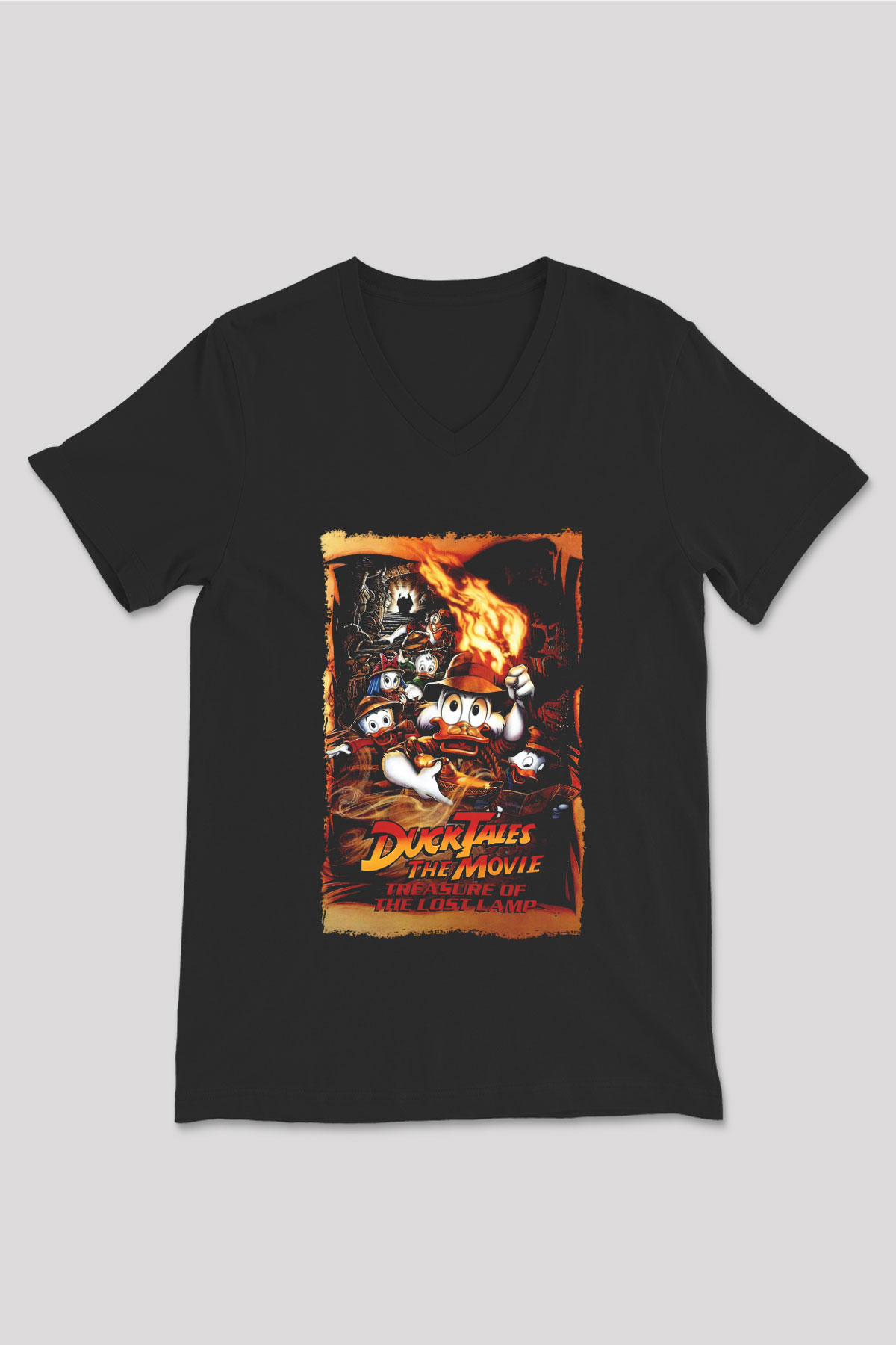 DuckTales Siyah Unisex  V Yaka Tişört