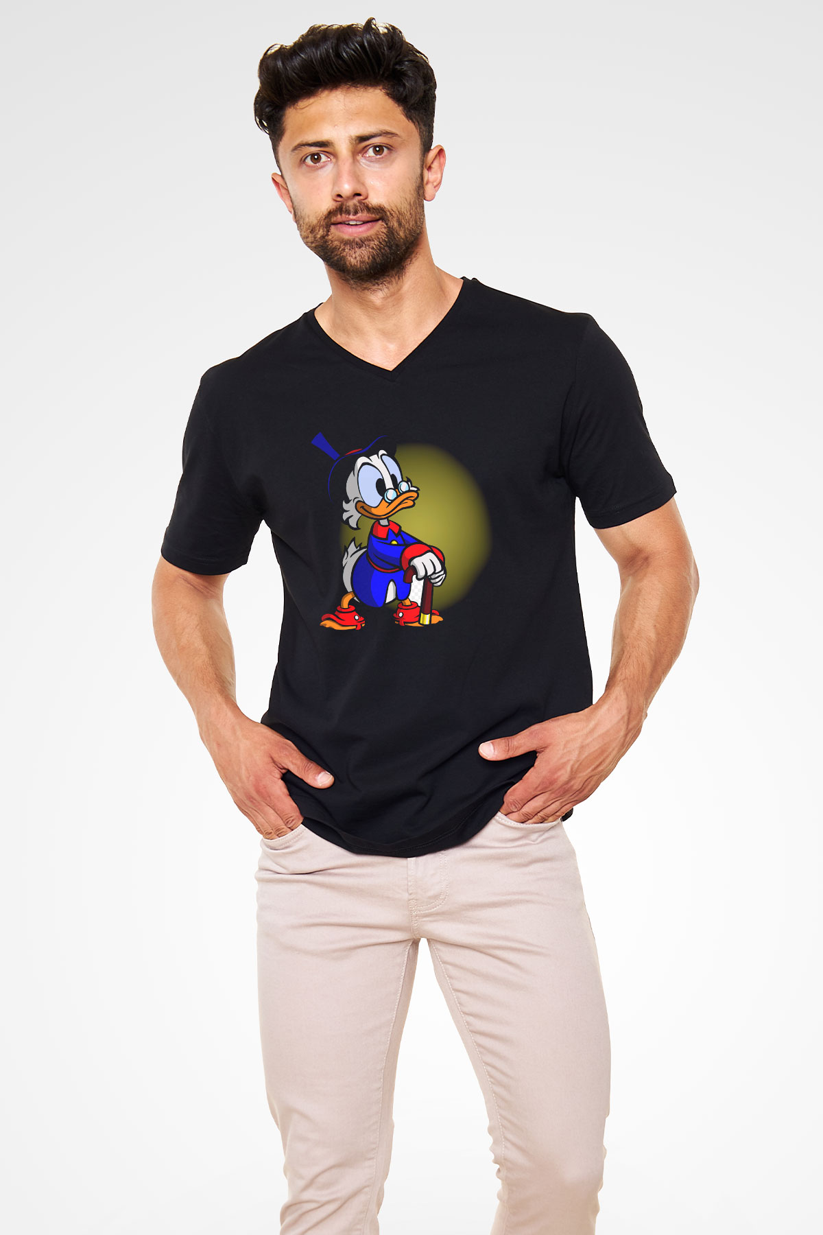 DuckTales Siyah Unisex V Yaka Tişört