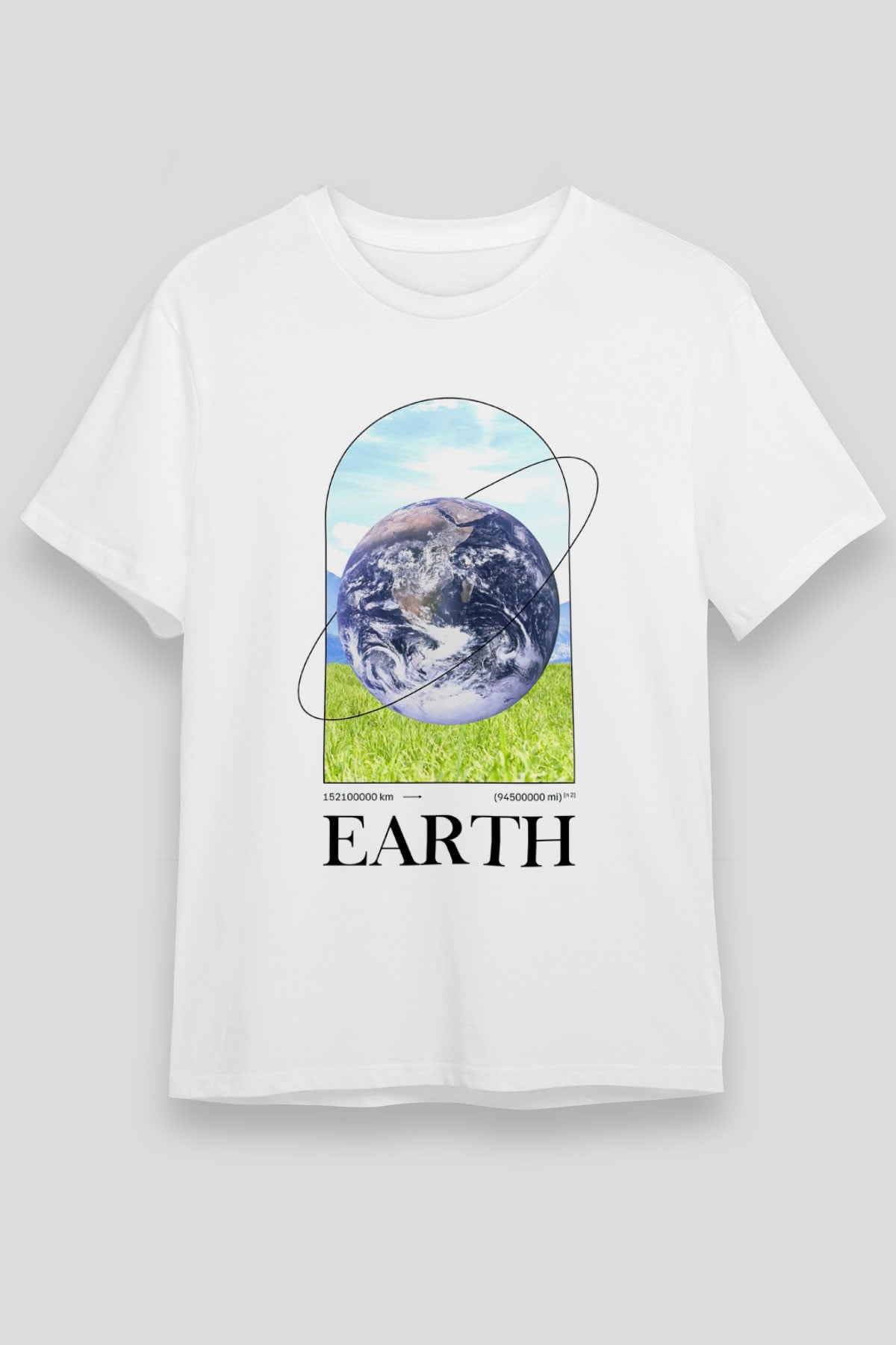 Dünya Baskılı Unisex Beyaz Tişört - Tshirt