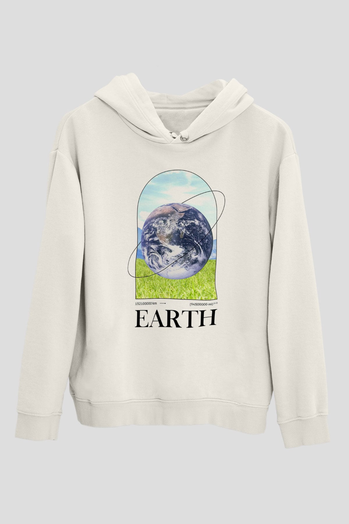 Dünya Baskılı Unisex Ekru Hoodie