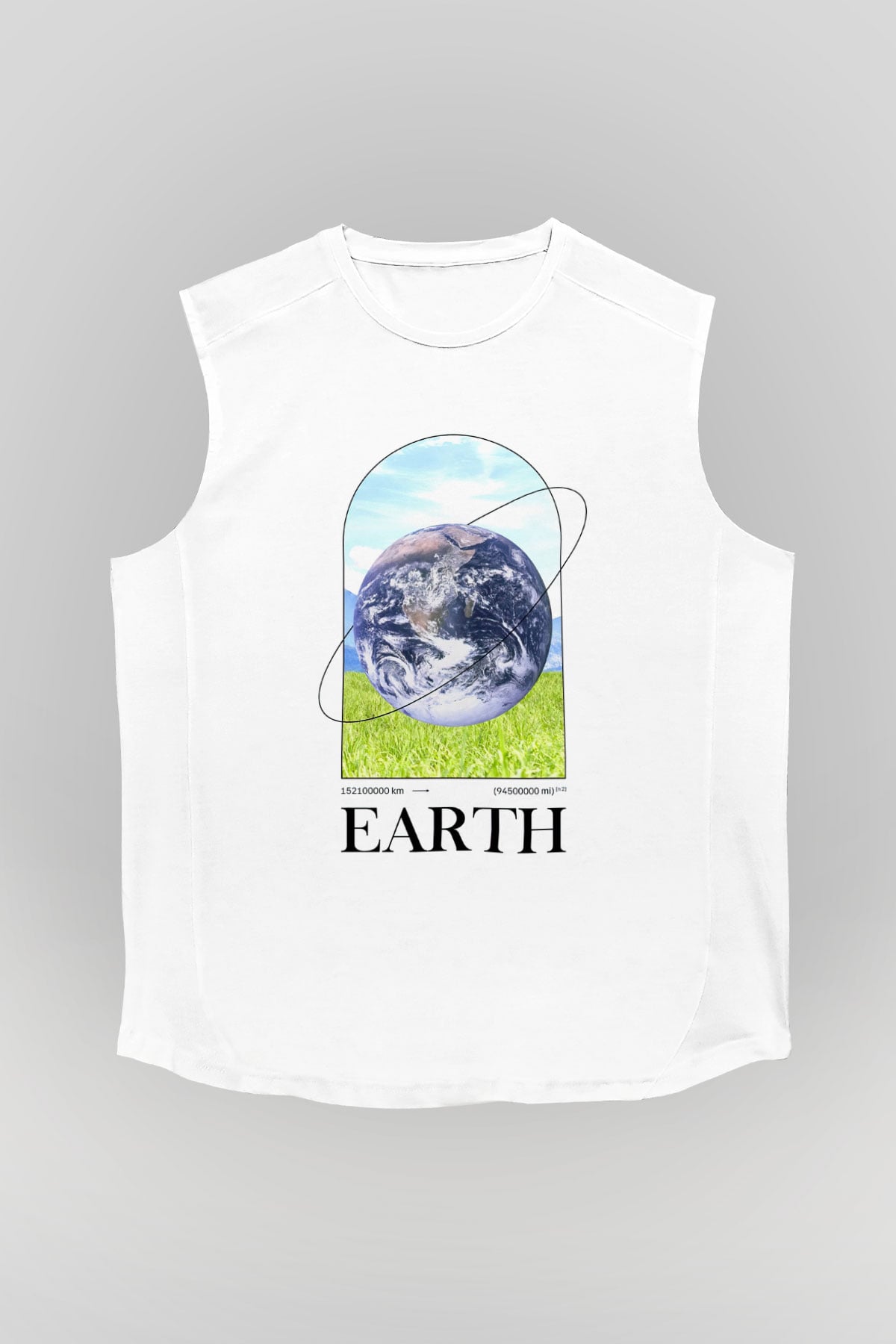 Dünya Baskılı Unisex Kolsuz Beyaz Tişört - Tshirt