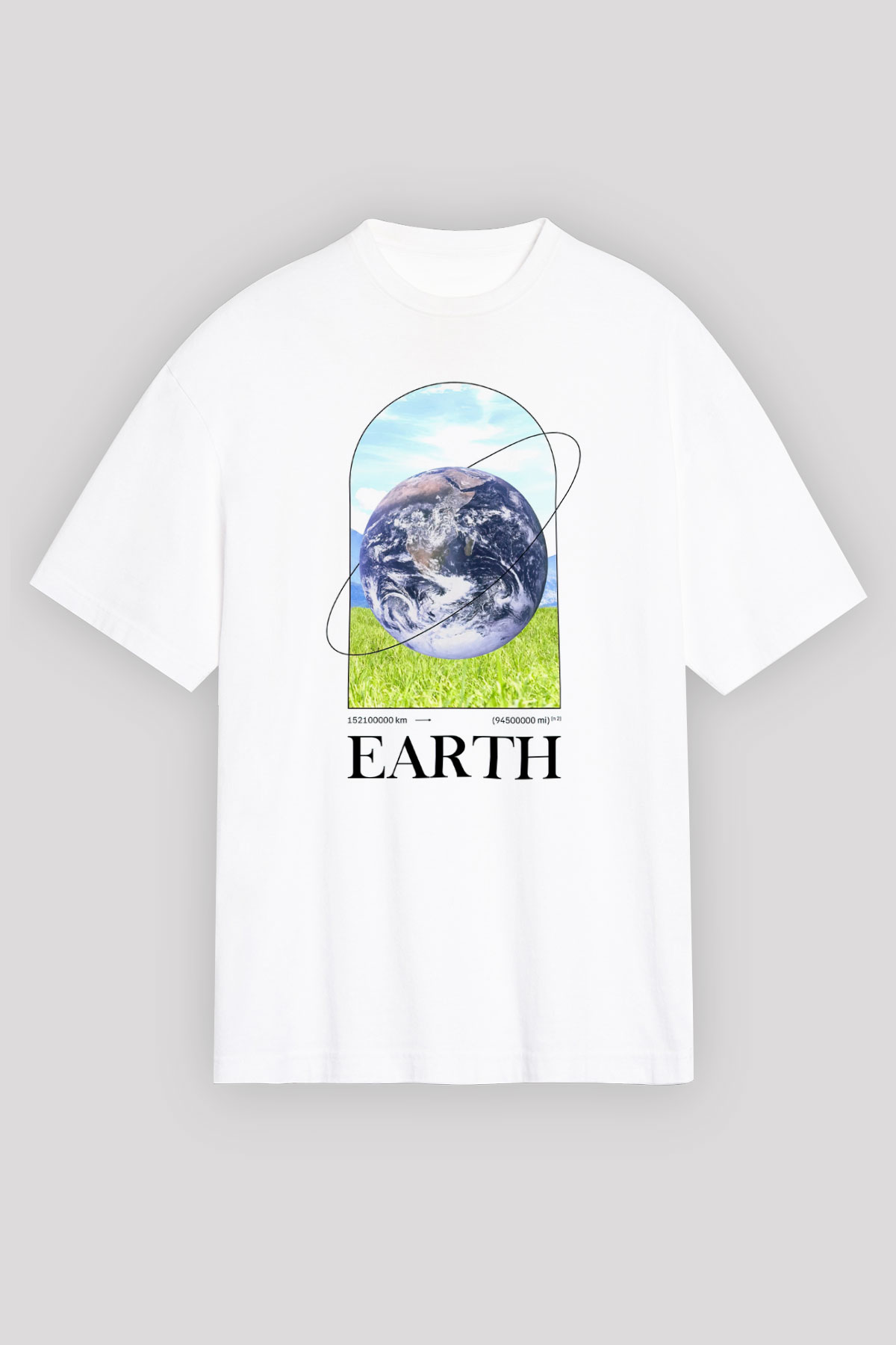 Dünya Baskılı Unisex Oversize Beyaz Tişört - Tshirt