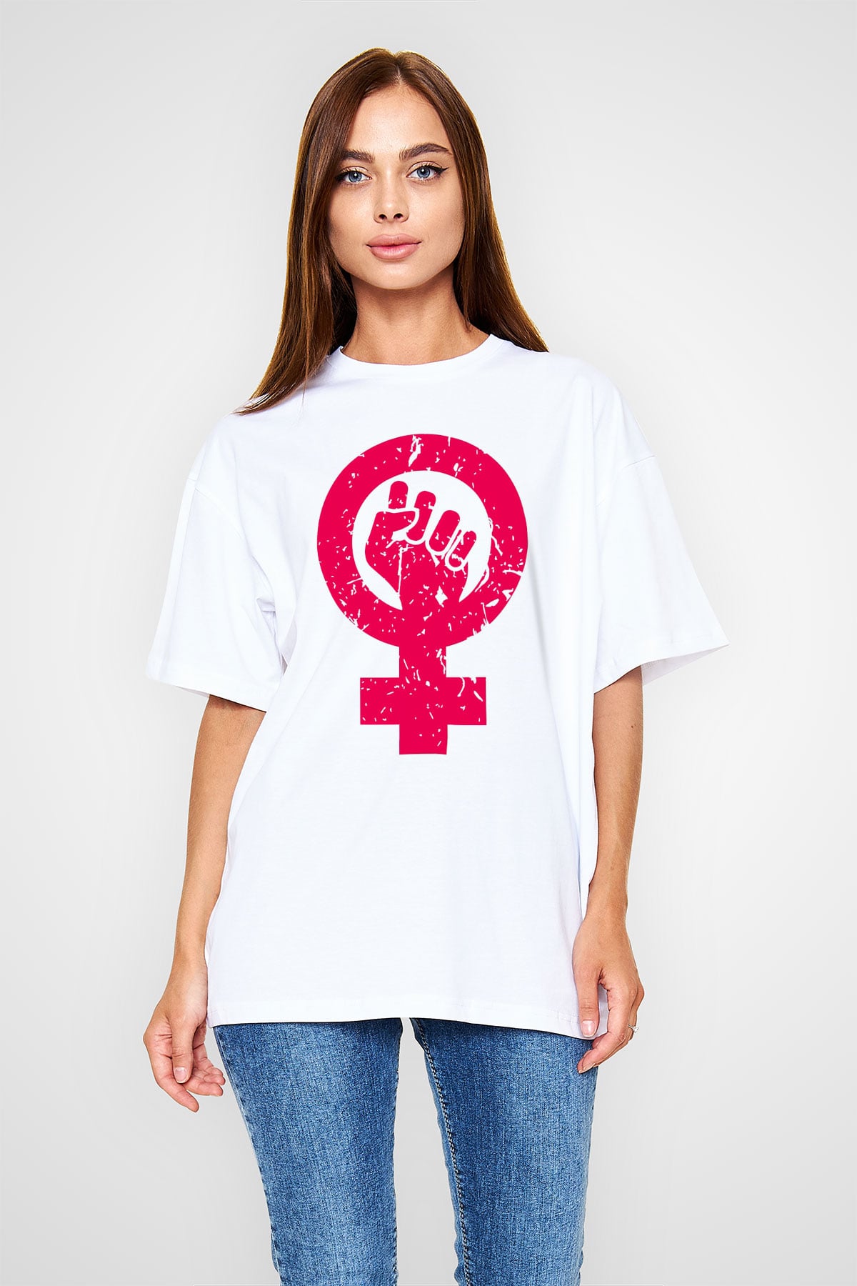 Dünya Kadınlar Günü Beyaz Unisex Oversize Tişört T-Shirt