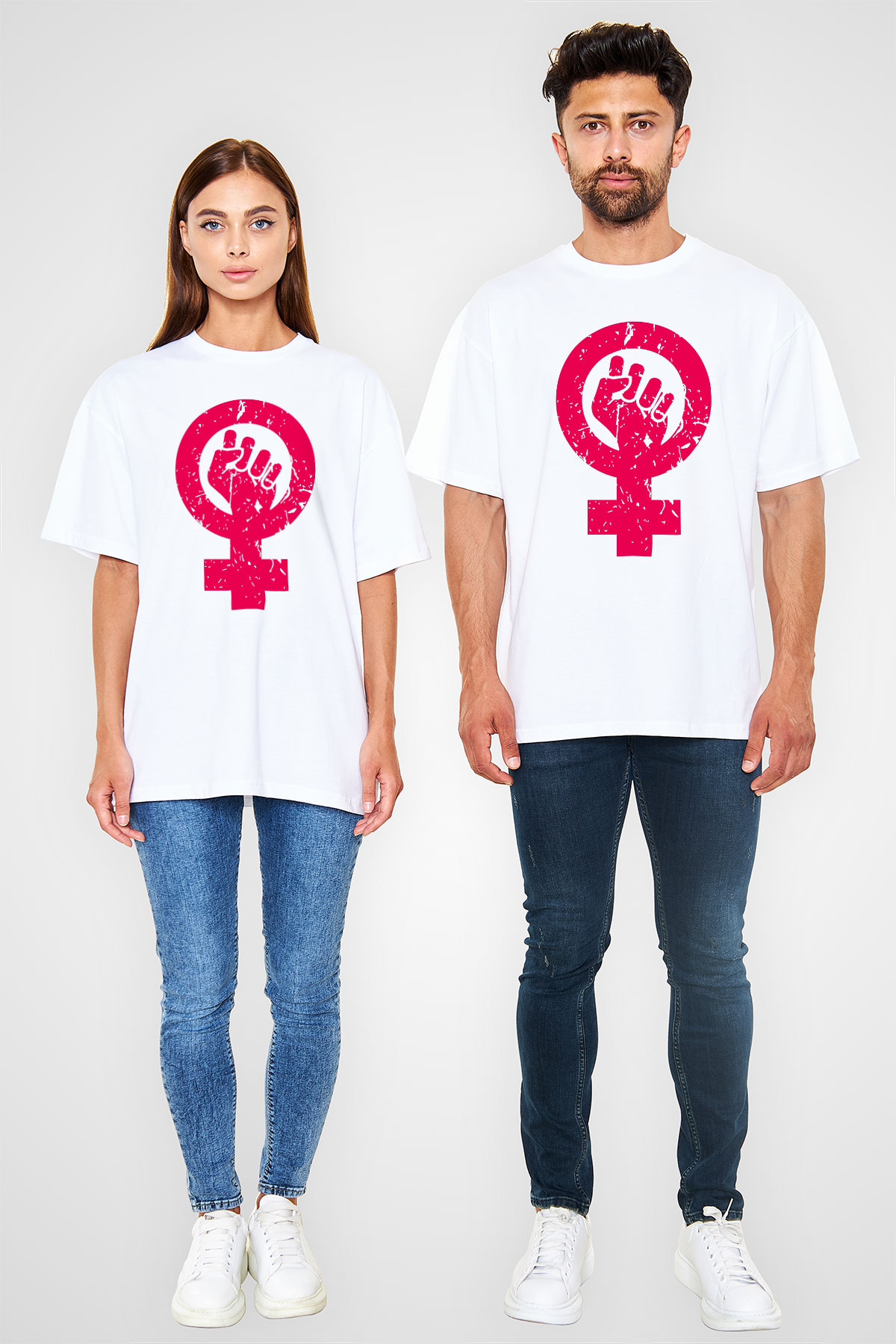 Dünya Kadınlar Günü Beyaz Unisex Oversize Tişört T-Shirt