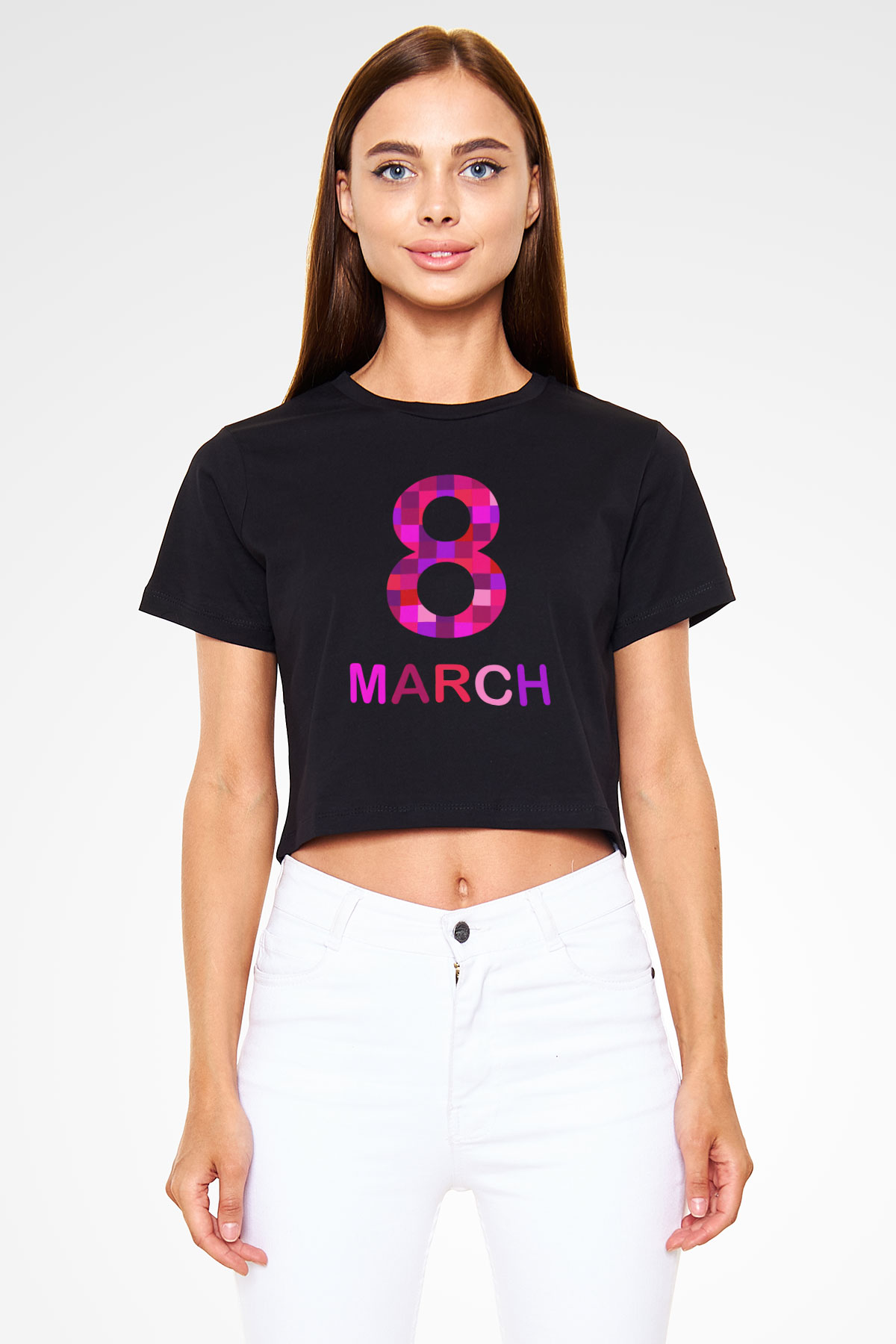 Dünya Kadınlar Günü Siyah  Crop Top Tişört