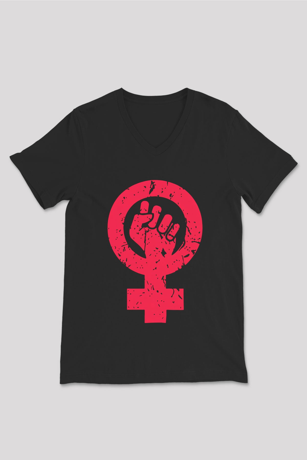 Dünya Kadınlar Günü Siyah Unisex V Yaka Tişört T-Shirt